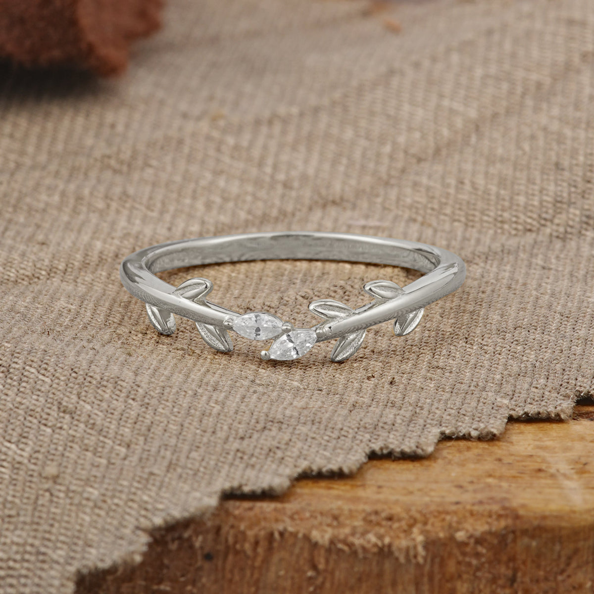 Nature Inspired Marquise Cut Moissanite Curved Wedding Ring