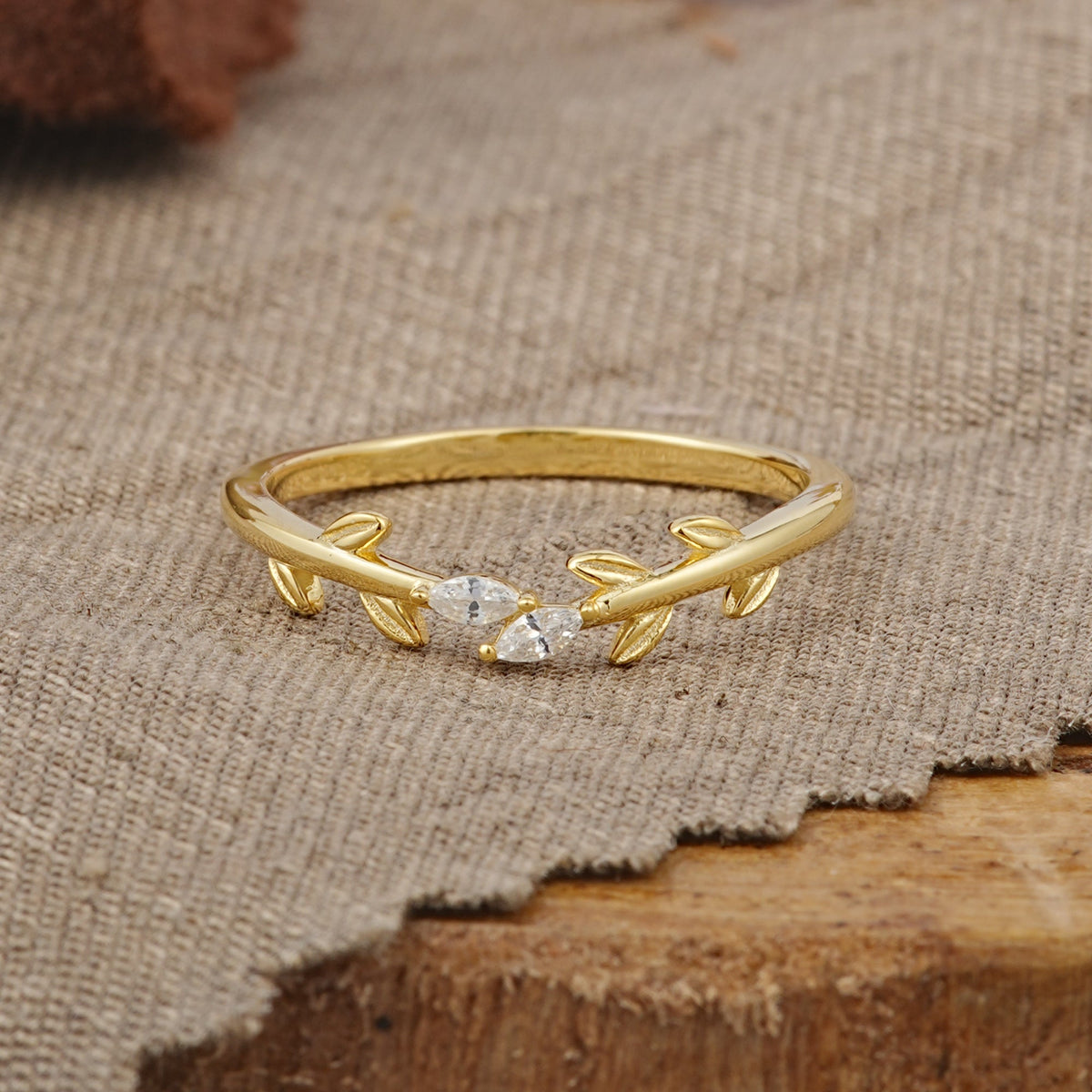 Nature Inspired Marquise Cut Moissanite Curved Wedding Ring