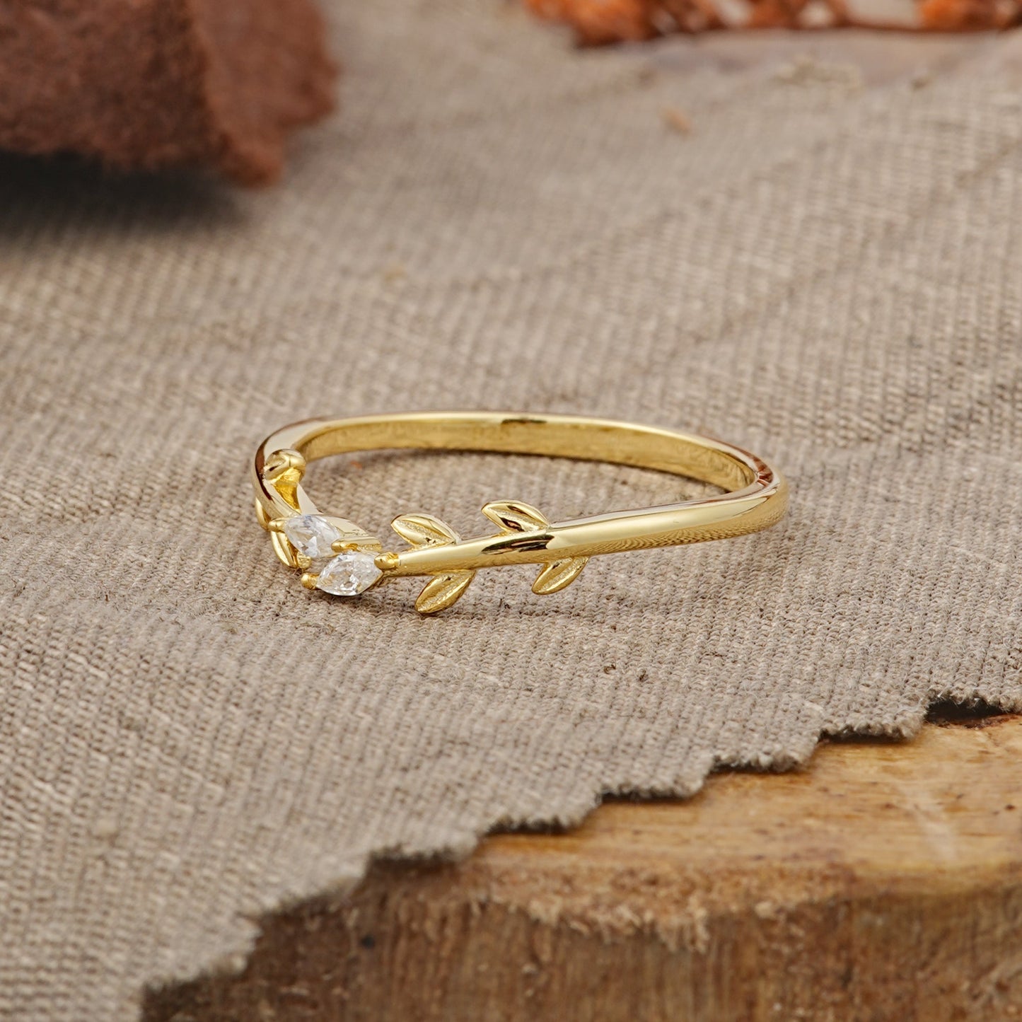 Nature Inspired Marquise Cut Moissanite Curved Wedding Ring