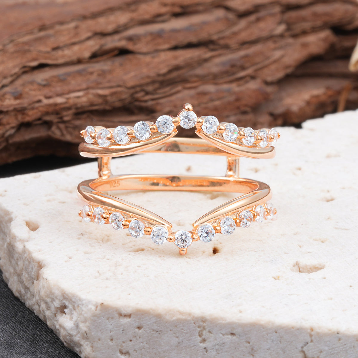 Double Layer Moissanite Curved Wedding Ring