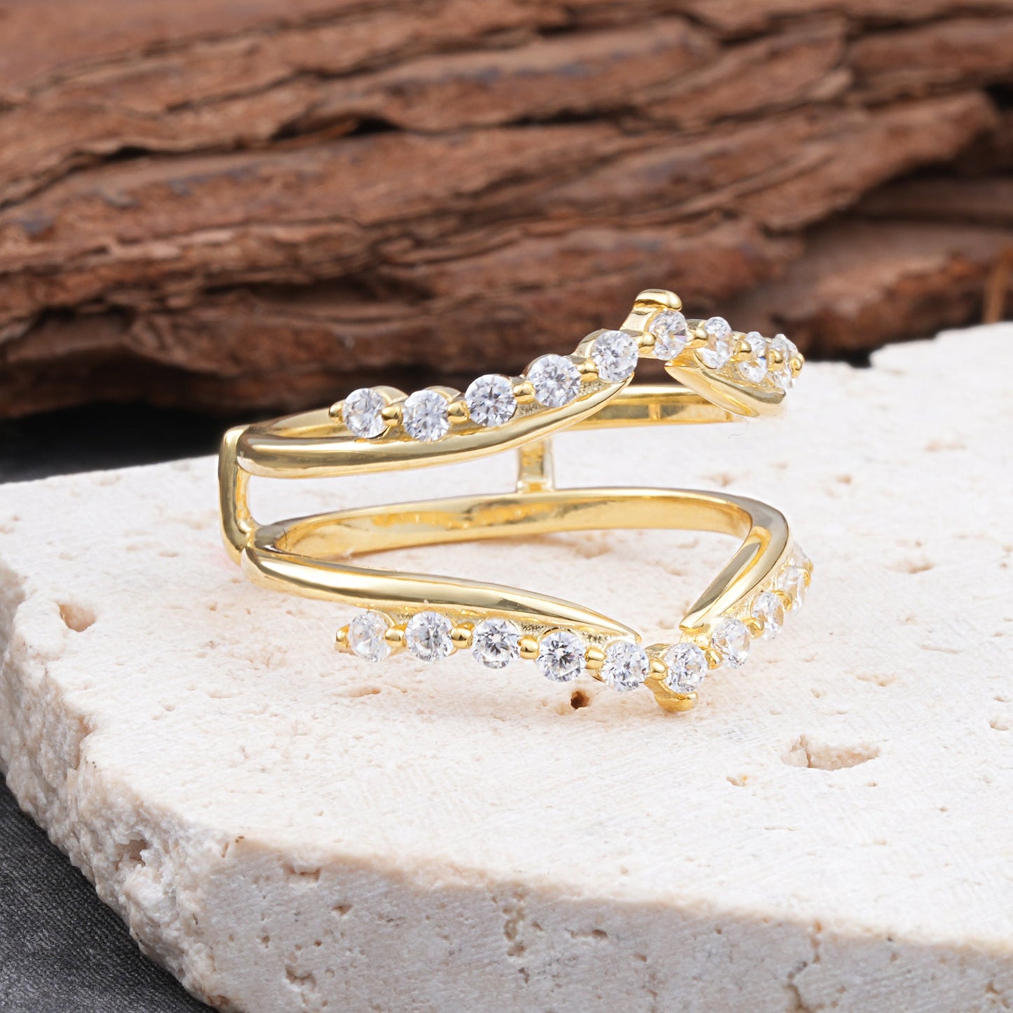 Double Layer Moissanite Curved Wedding Ring