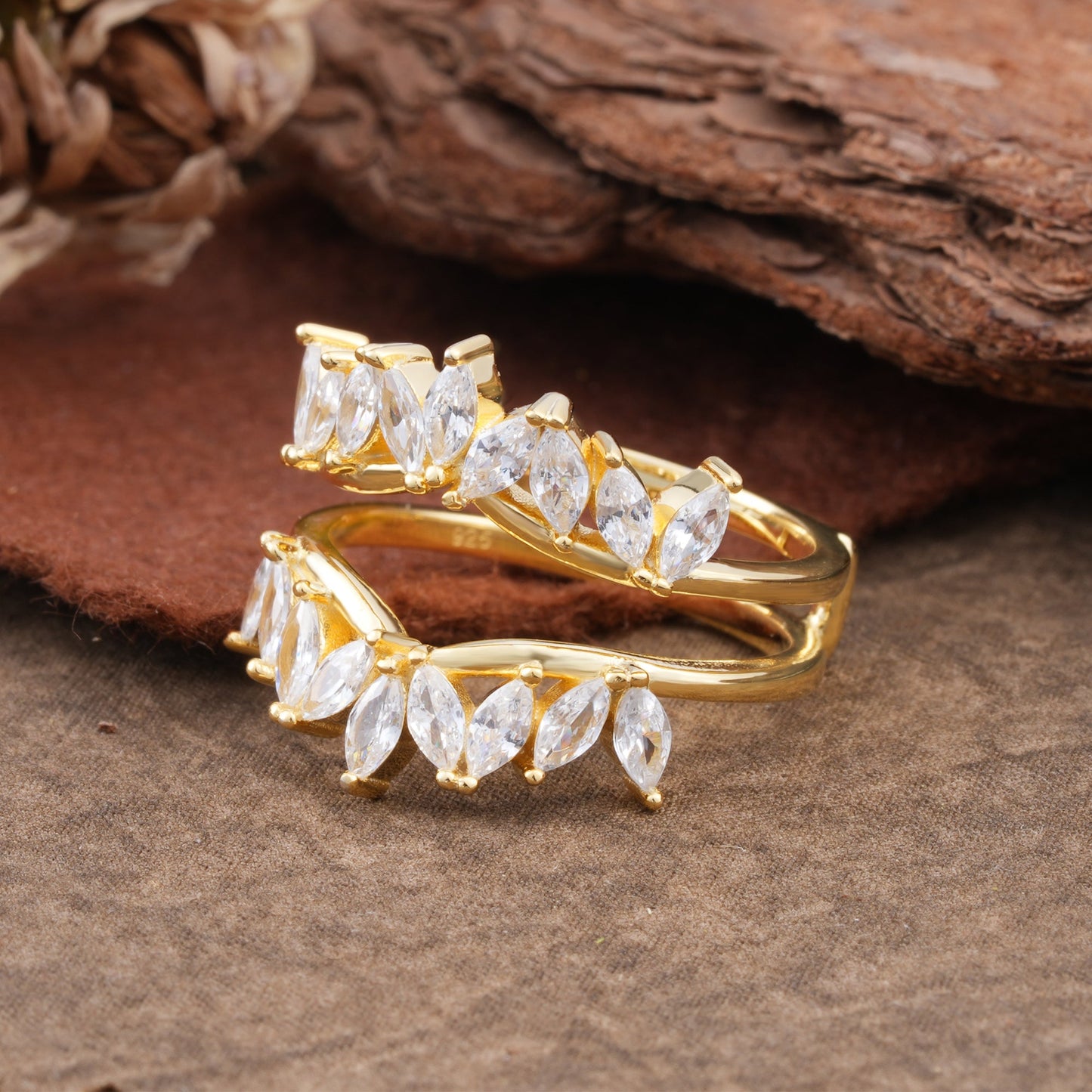 Nature Inspired Moissanite Curved Wedding Ring