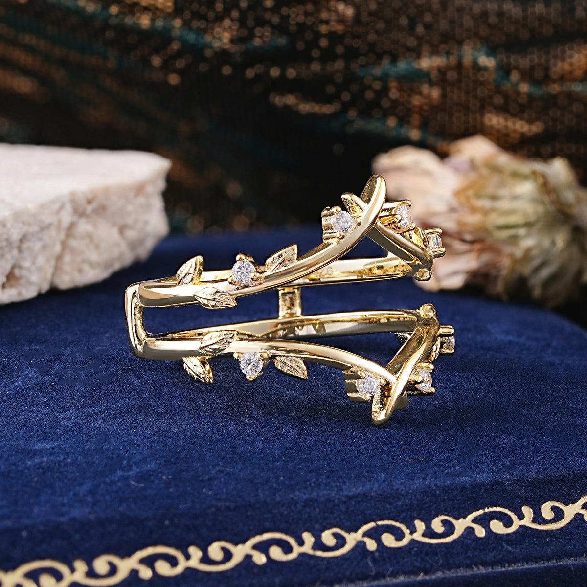 Leaf Branch Double Layer Open Moissanite Wedding Ring