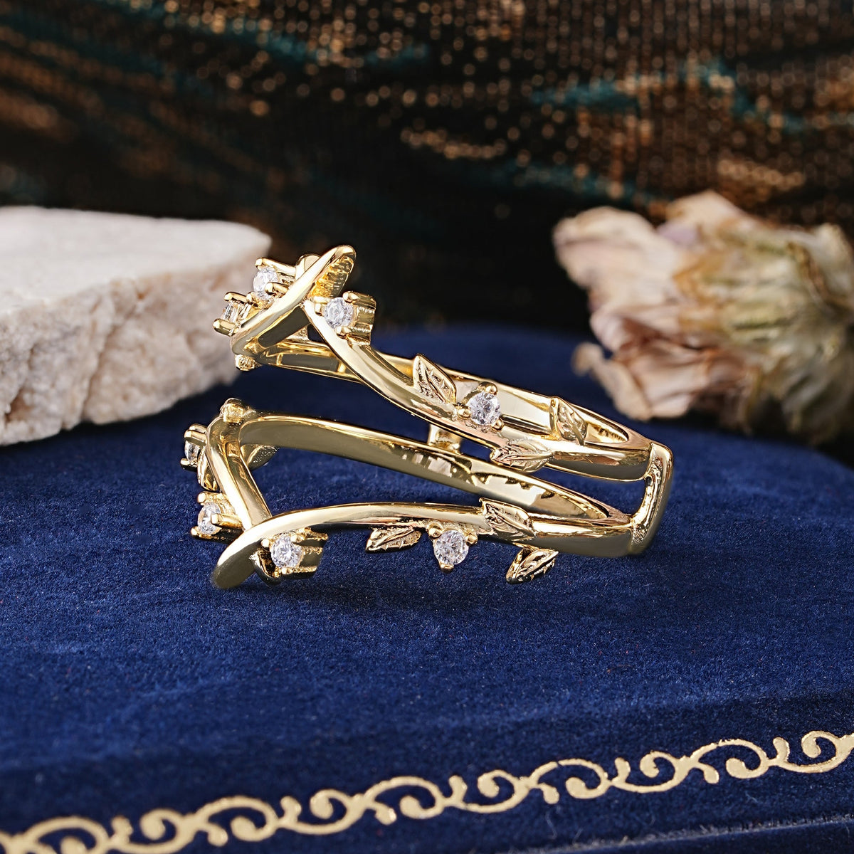 Leaf Branch Double Layer Open Moissanite Wedding Ring