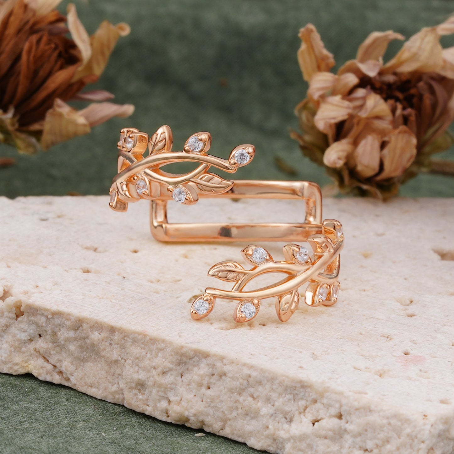 Nature Inspired Leaf Branch Moissanite Wedding Ring