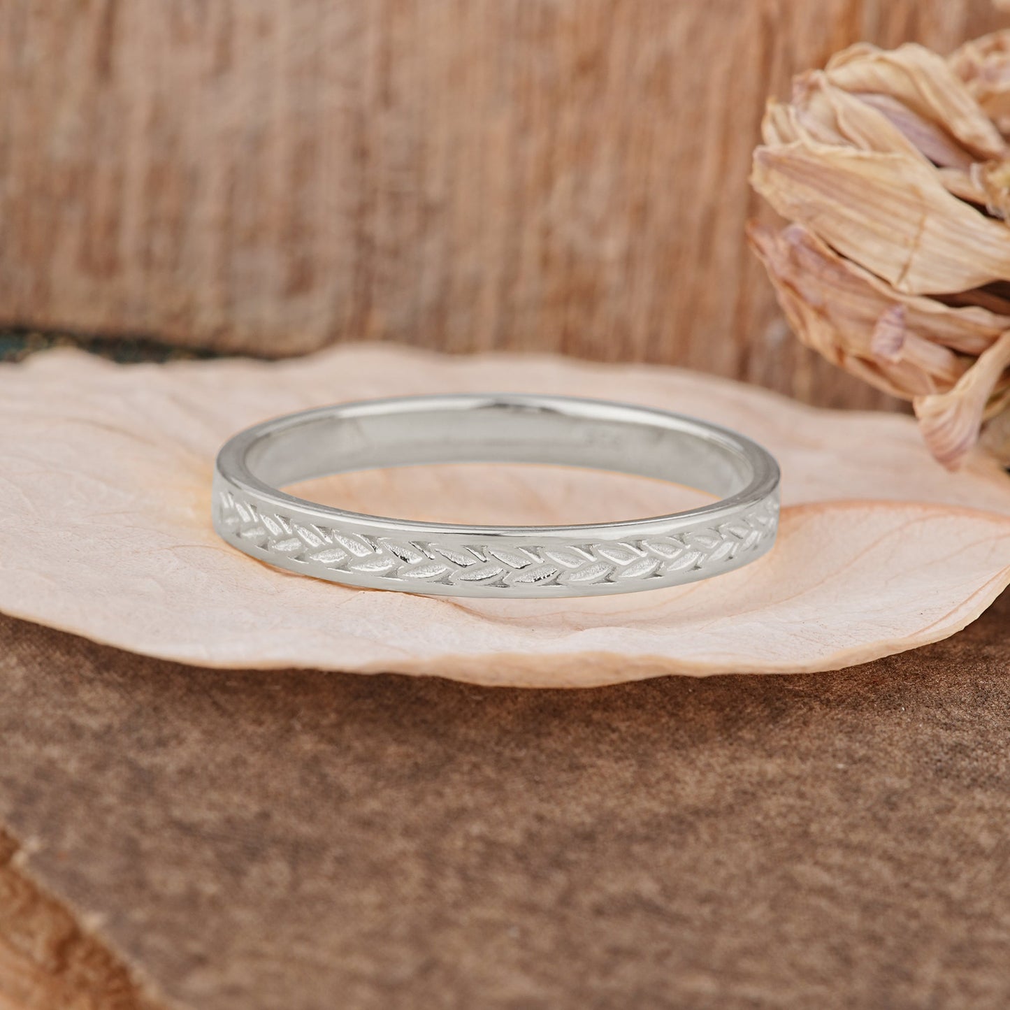 Vintage Wheat Braided Men Wedding Band Plain Band for Him