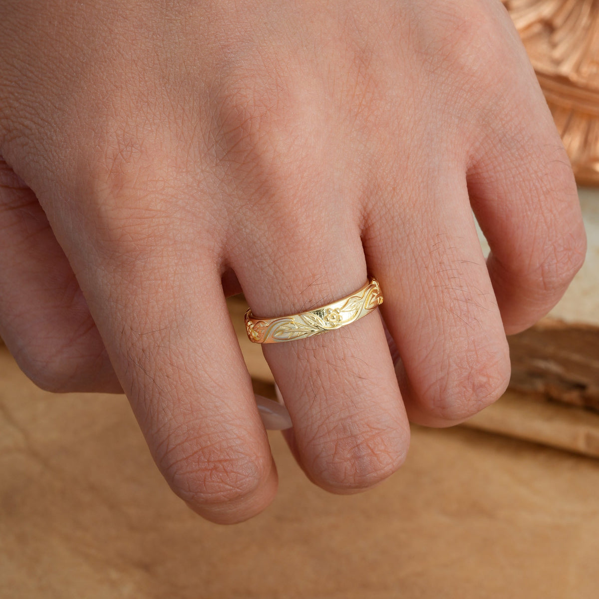 Vintage Starburst Engraved Men Wedding Band Plain Band for Him