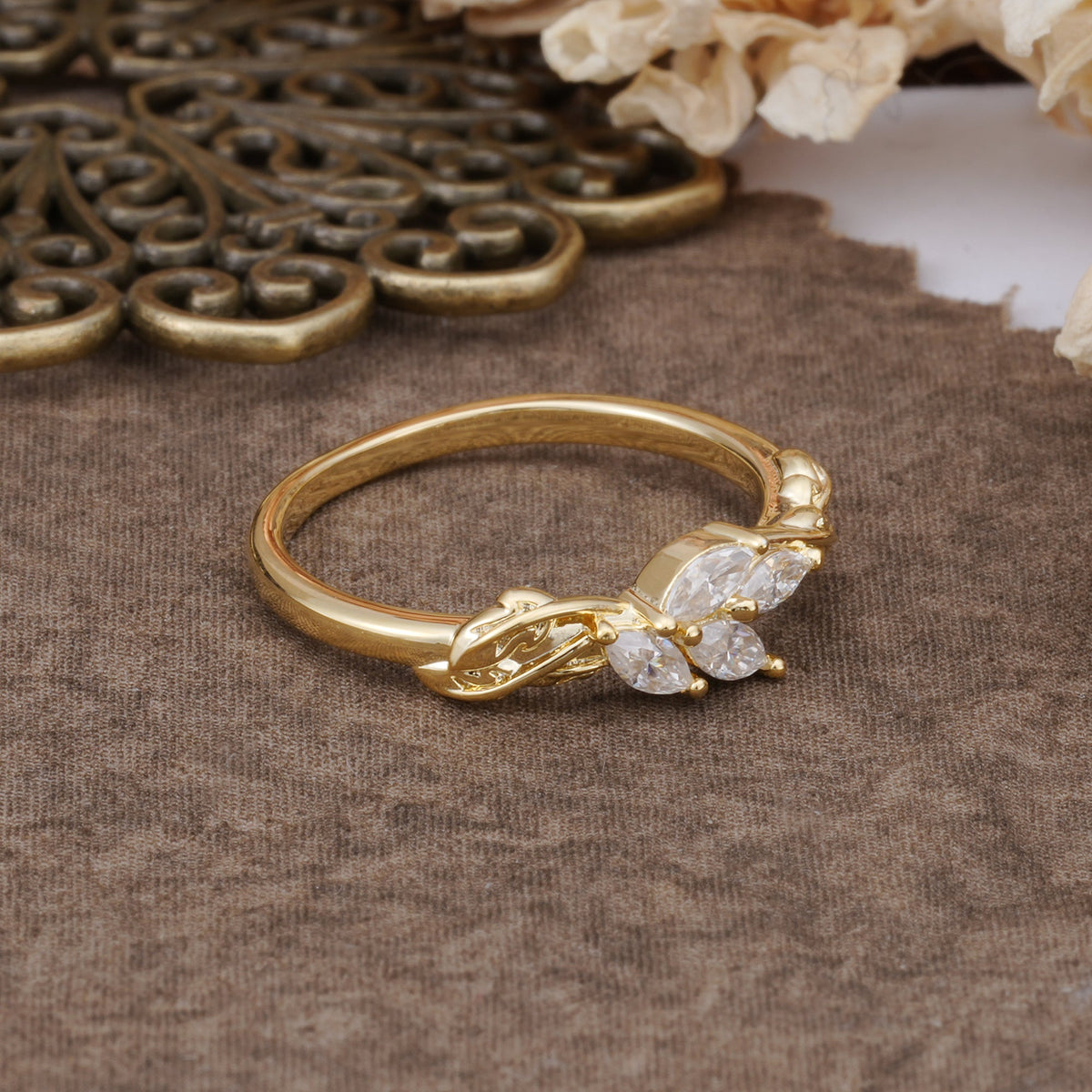 Cluster Marquise Cut Moissanite Curved Wedding Band