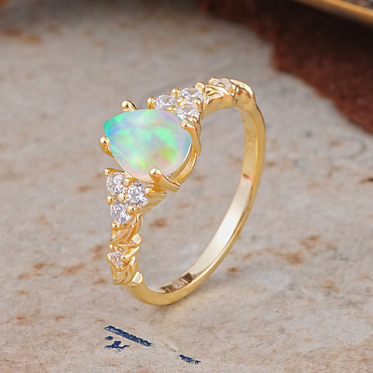 Nature-Inspired Vintage 4-Prong Pear Cut Opal Engagement Ring