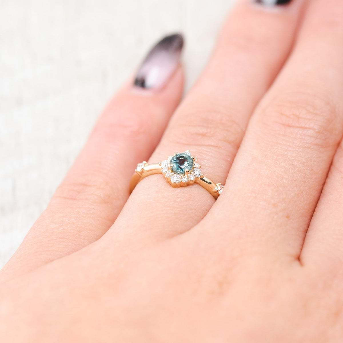 "Starla" - Round Cut Denim Montana Sapphire Starburst Engagement Ring