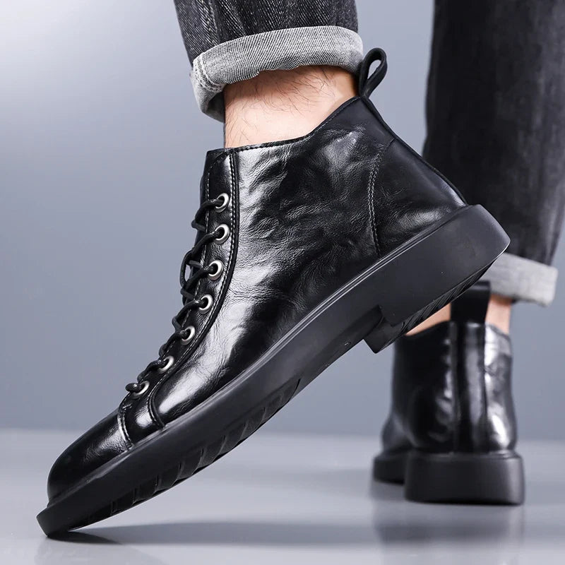 The Beckett — High-Top Lace-Up Boot in Tumbled Leather