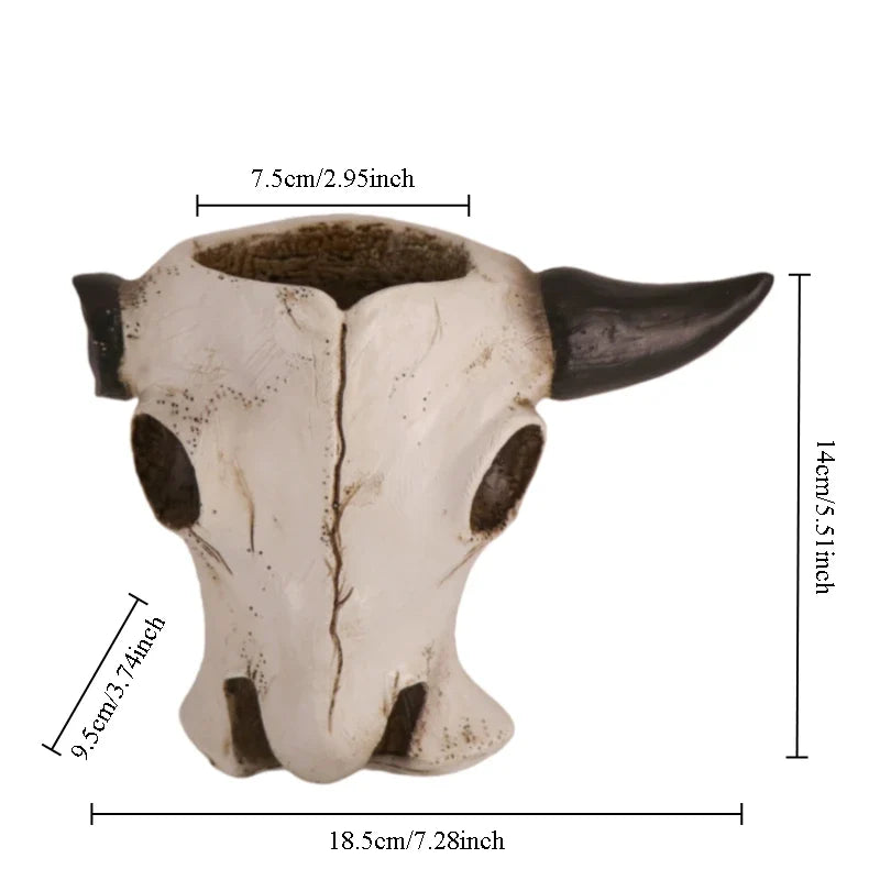Bull Skull Resin Planter