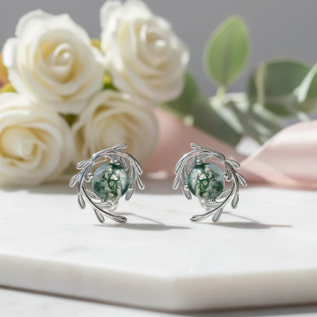 Natural Moss Agate Jewelry Set