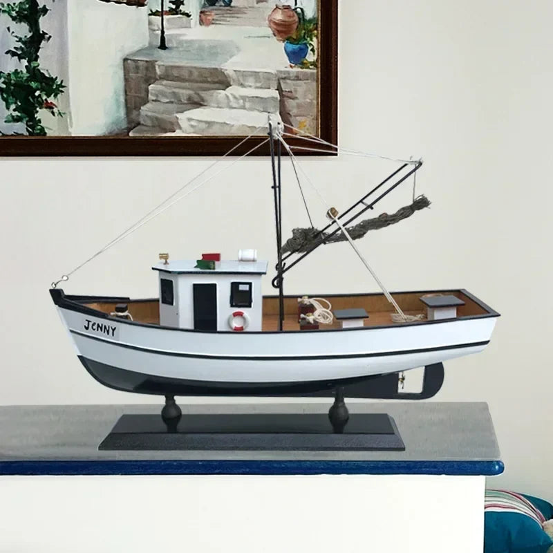 Solid Wood Fishing Vessel Model Sculpture