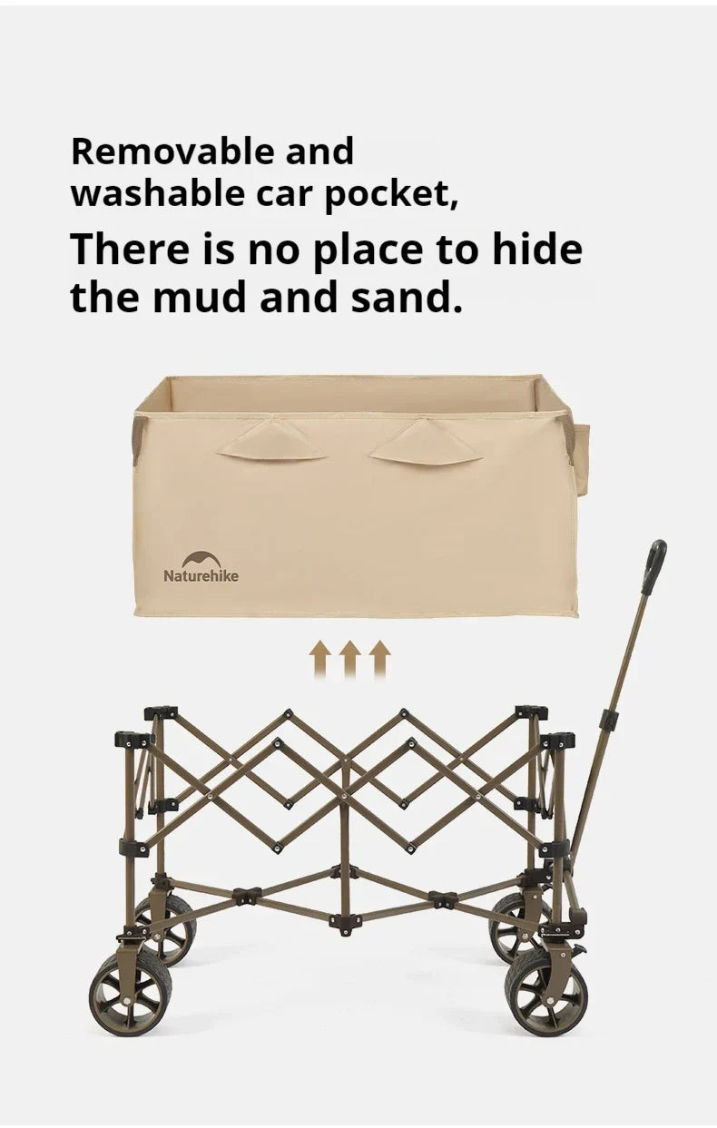 Naturehike Multi-Terrain Gathering Cart Multifunction Foldable Camping Trolley Large Capacity Outdoor Cart Wagon Collapsible 360°