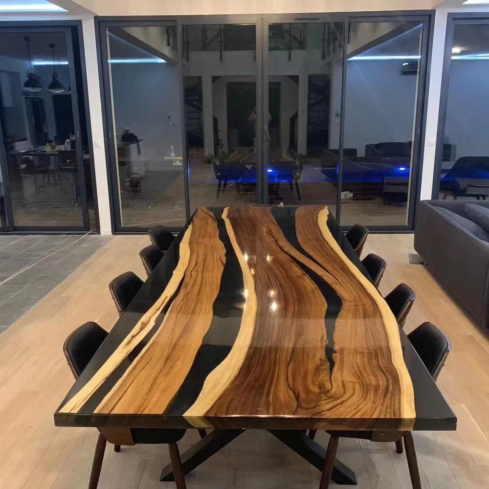 Live-Edge Walnut Epoxy River Dining Table