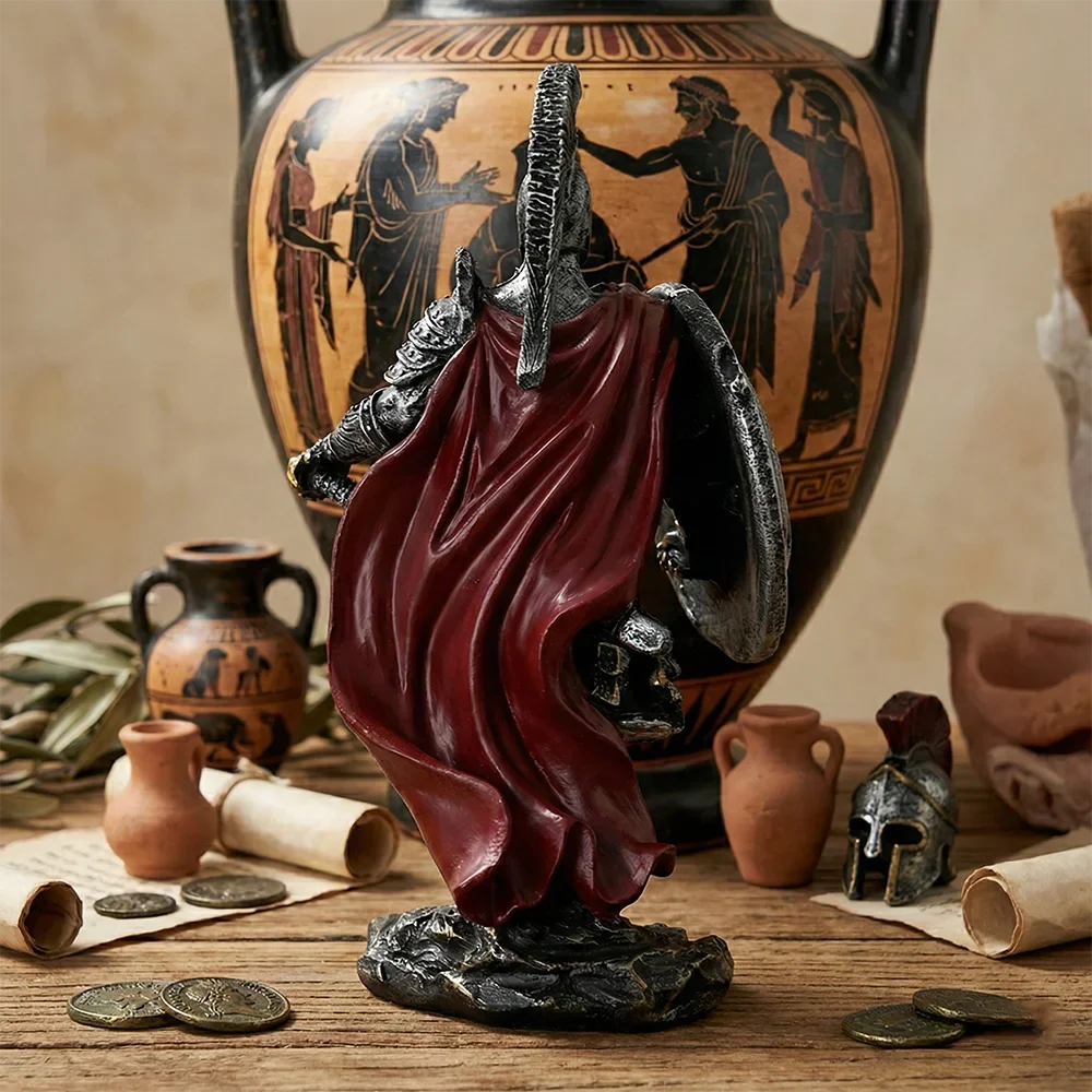 THE PAUSANIAS
Spartan Shield-Bearer Sculpture · Hand-Finished Resin