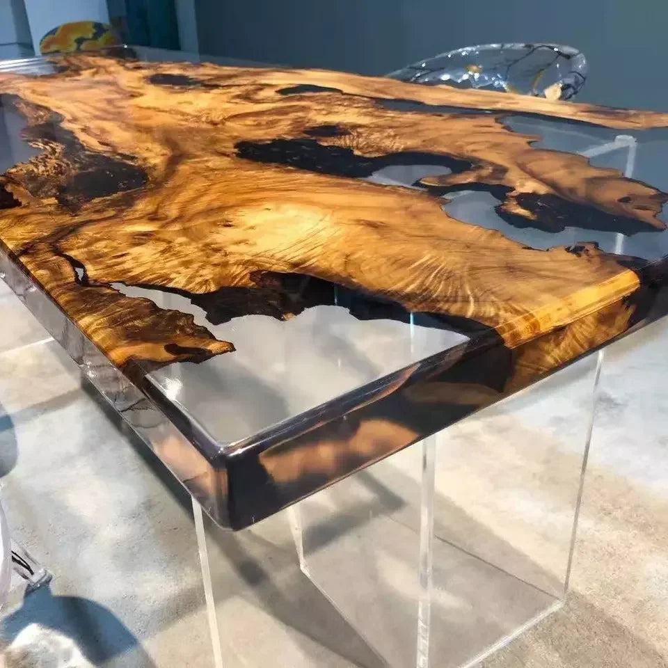 Live-Edge Walnut Epoxy River Dining Table