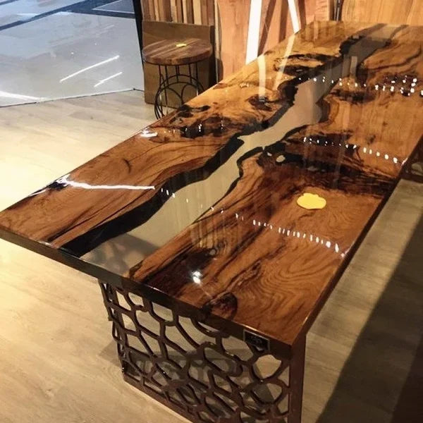 Live-Edge Walnut Epoxy River Dining Table