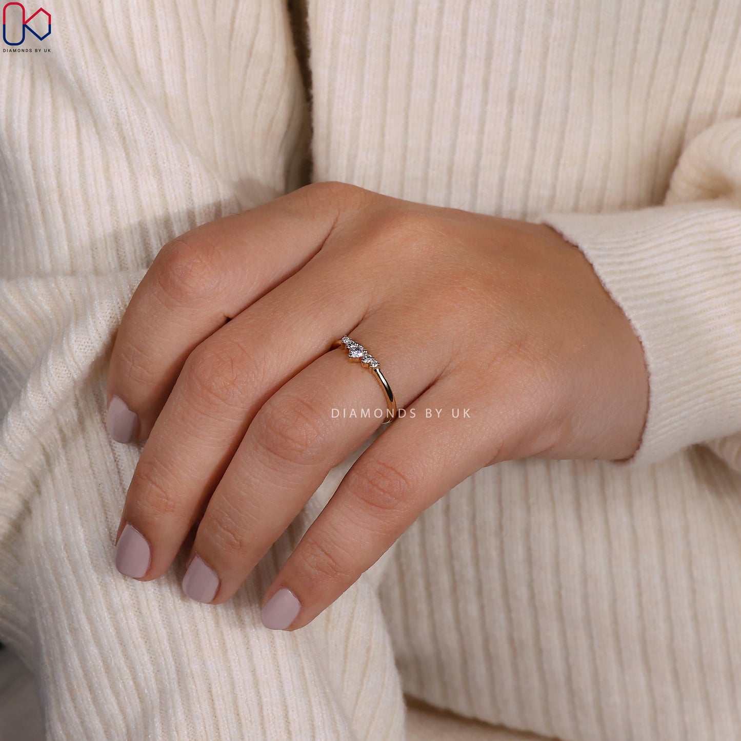 5 Stone Wedding Band - Round Diamonds