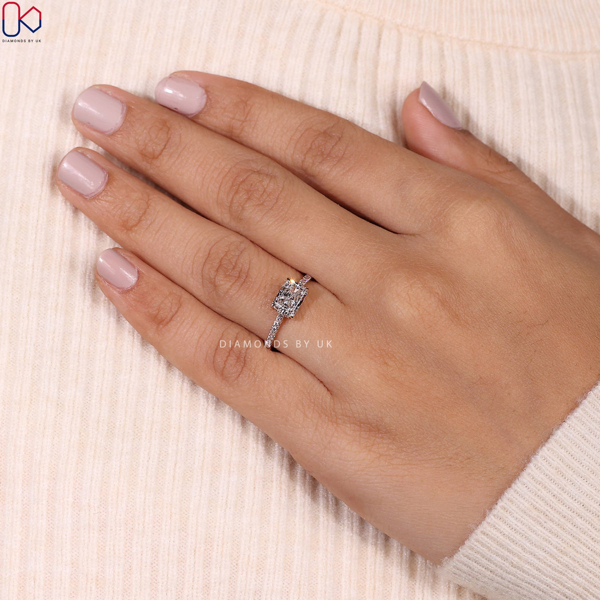 Radiant Cut Hidden Halo Engagement Ring