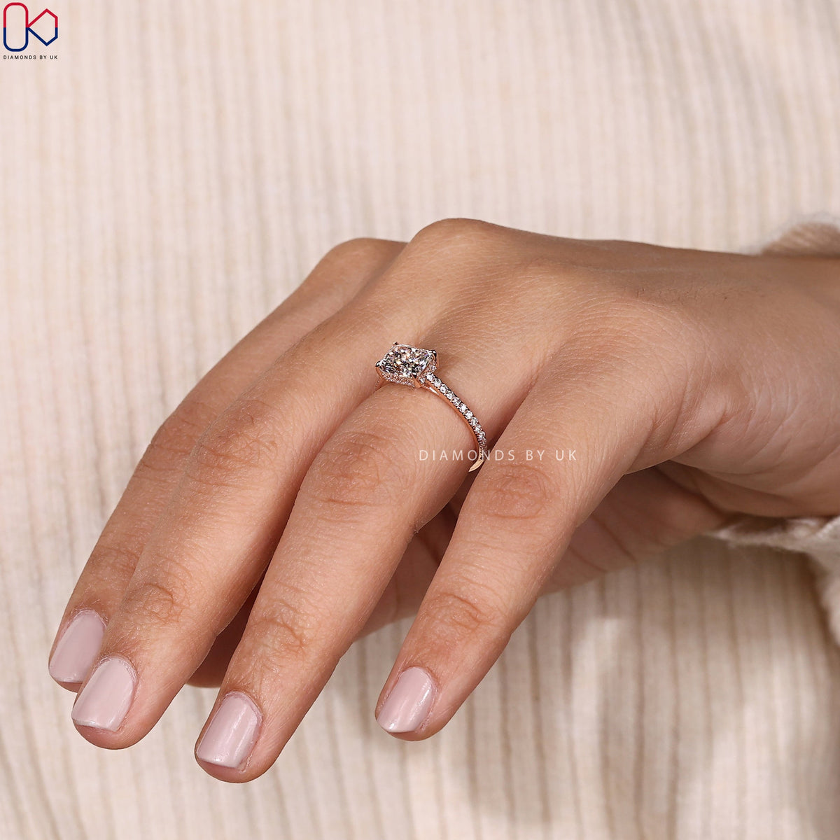 Radiant Cut Hidden Halo Engagement Ring