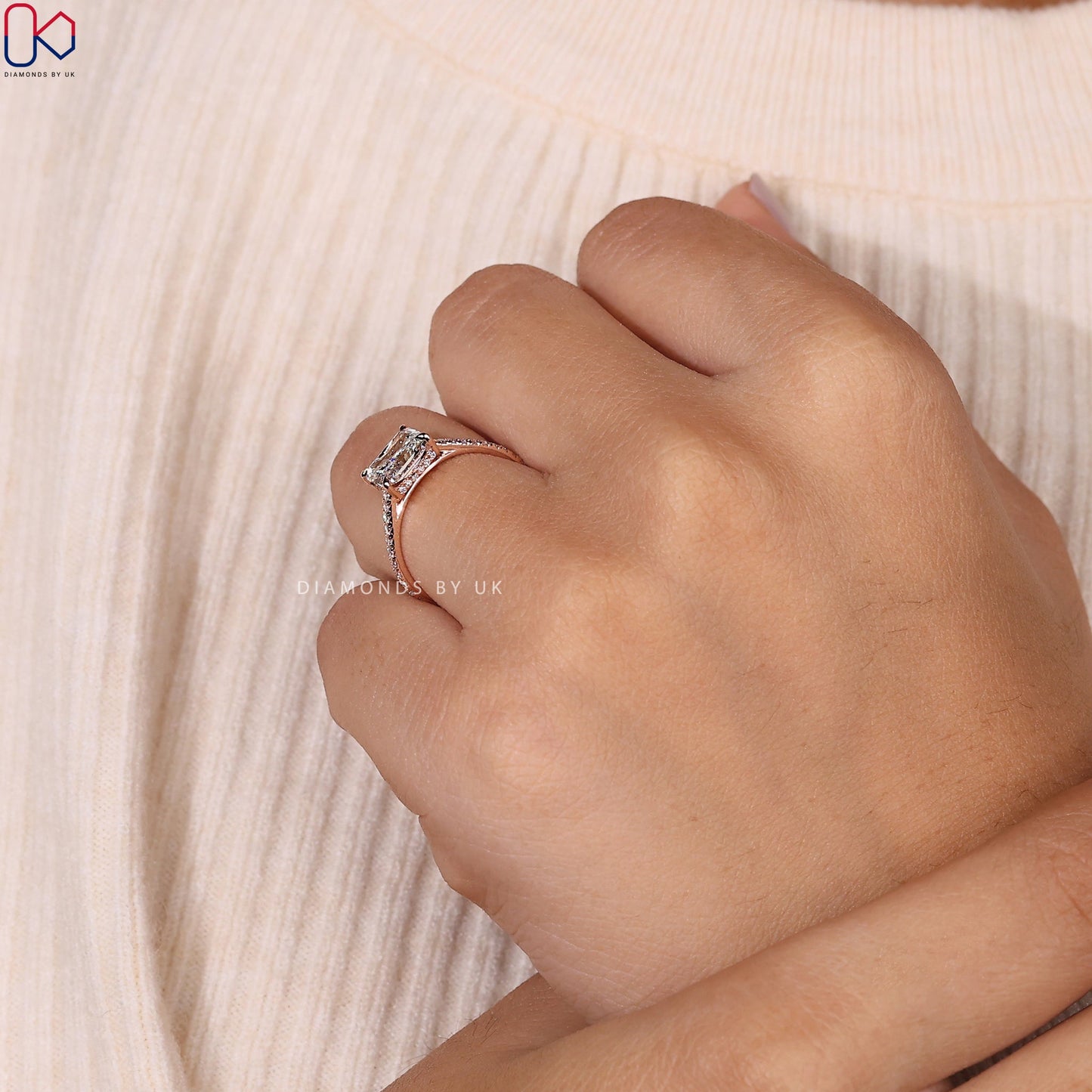Radiant Cut Hidden Halo Engagement Ring