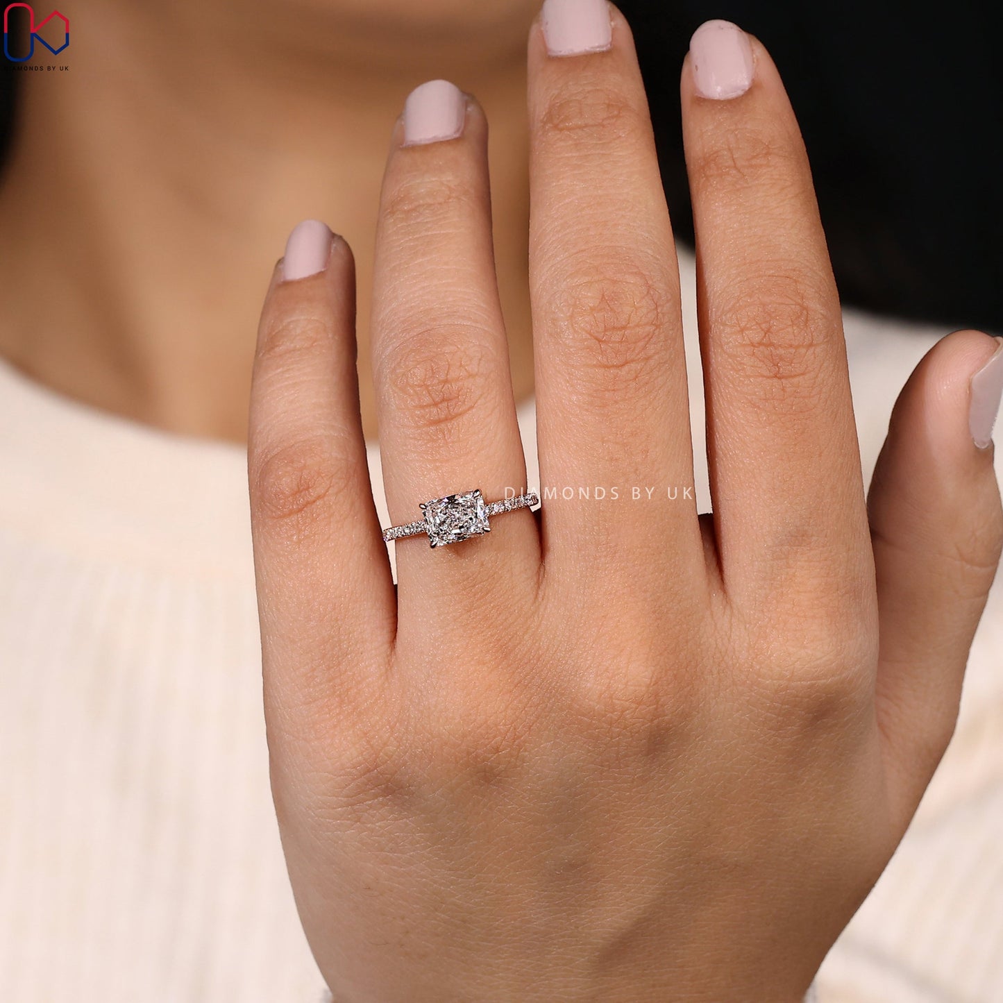 Radiant Cut Hidden Halo Engagement Ring