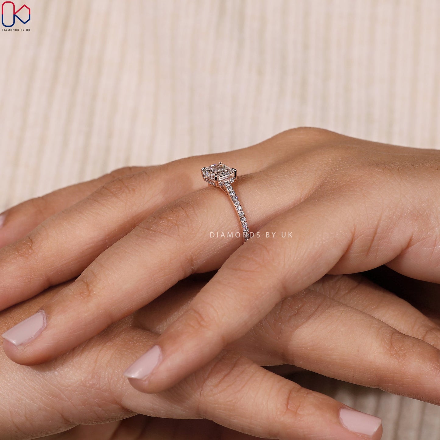Radiant Cut Hidden Halo Engagement Ring