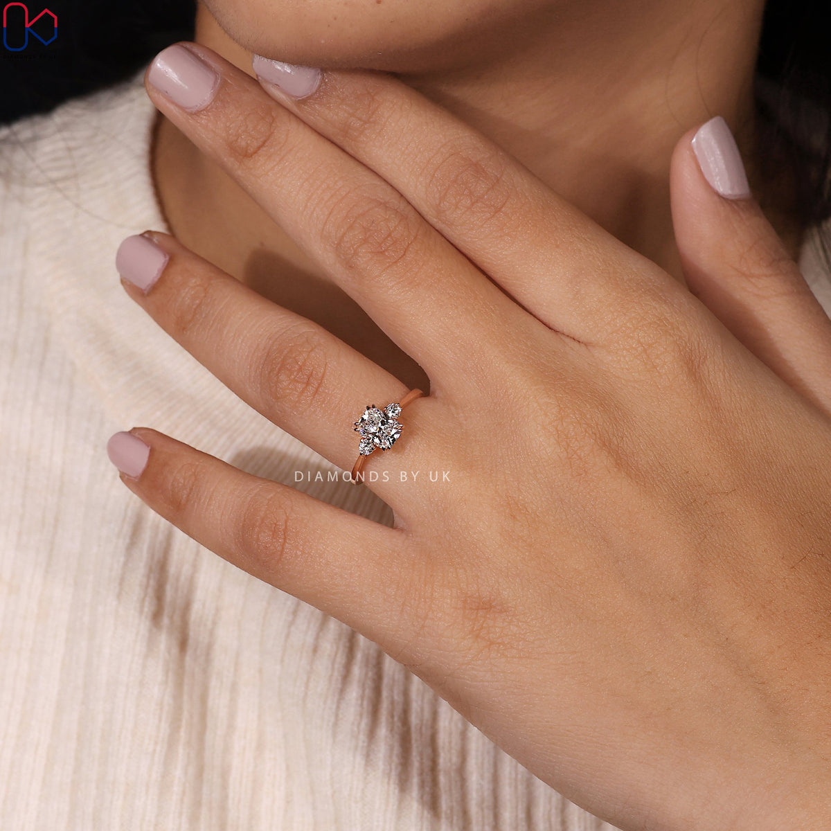 Cushion and Round Cut 3 Stone Engagement Ring