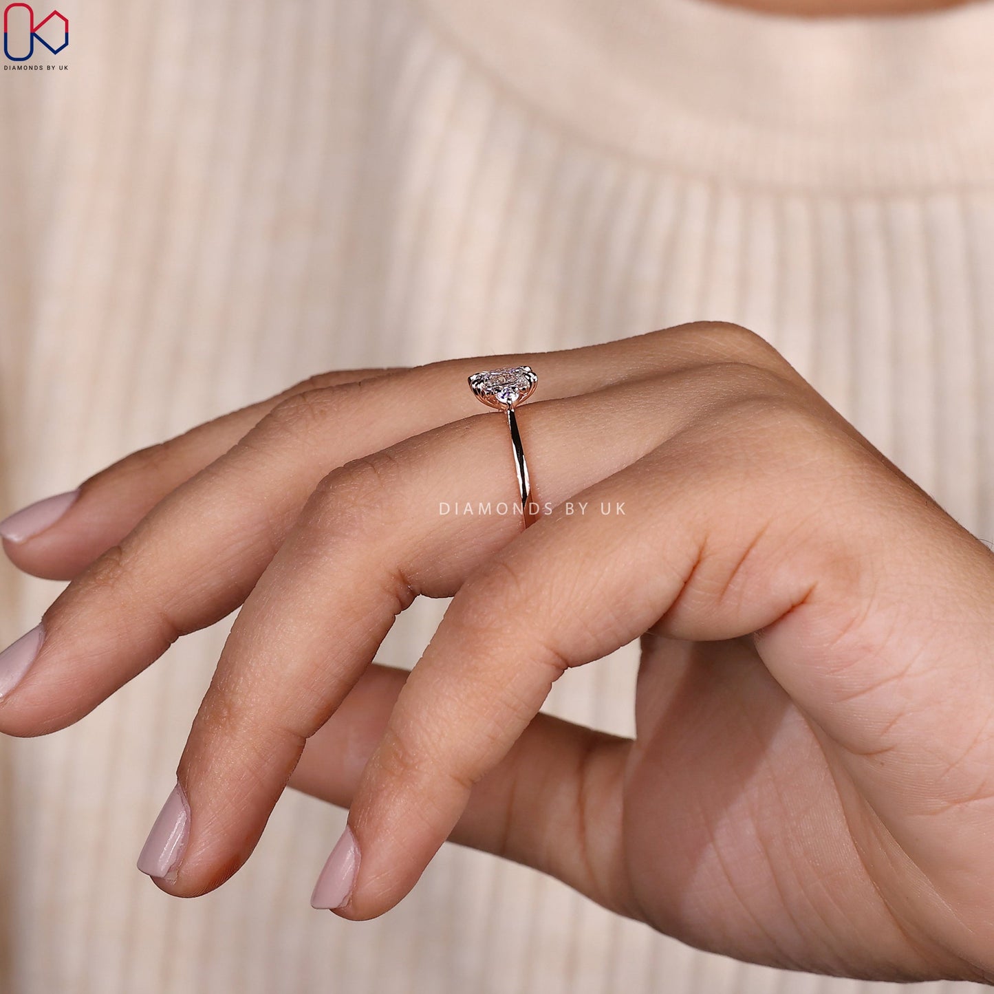 Cushion and Round Cut 3 Stone Engagement Ring