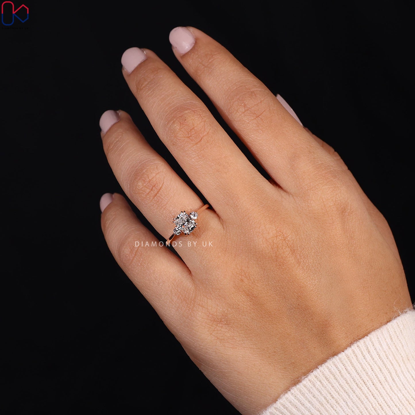 Cushion and Round Cut 3 Stone Engagement Ring