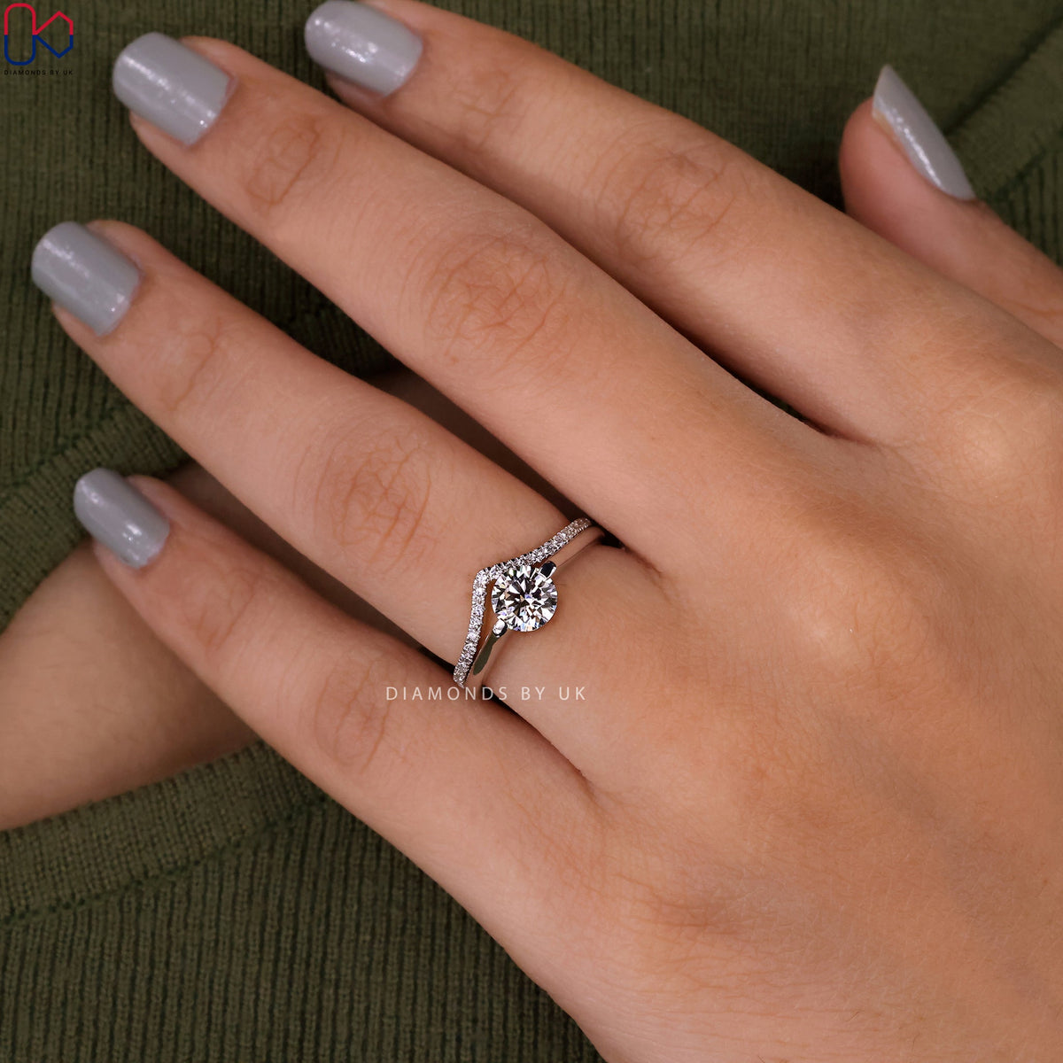 White Gold Solitaire Engagement Ring With Wedding Band