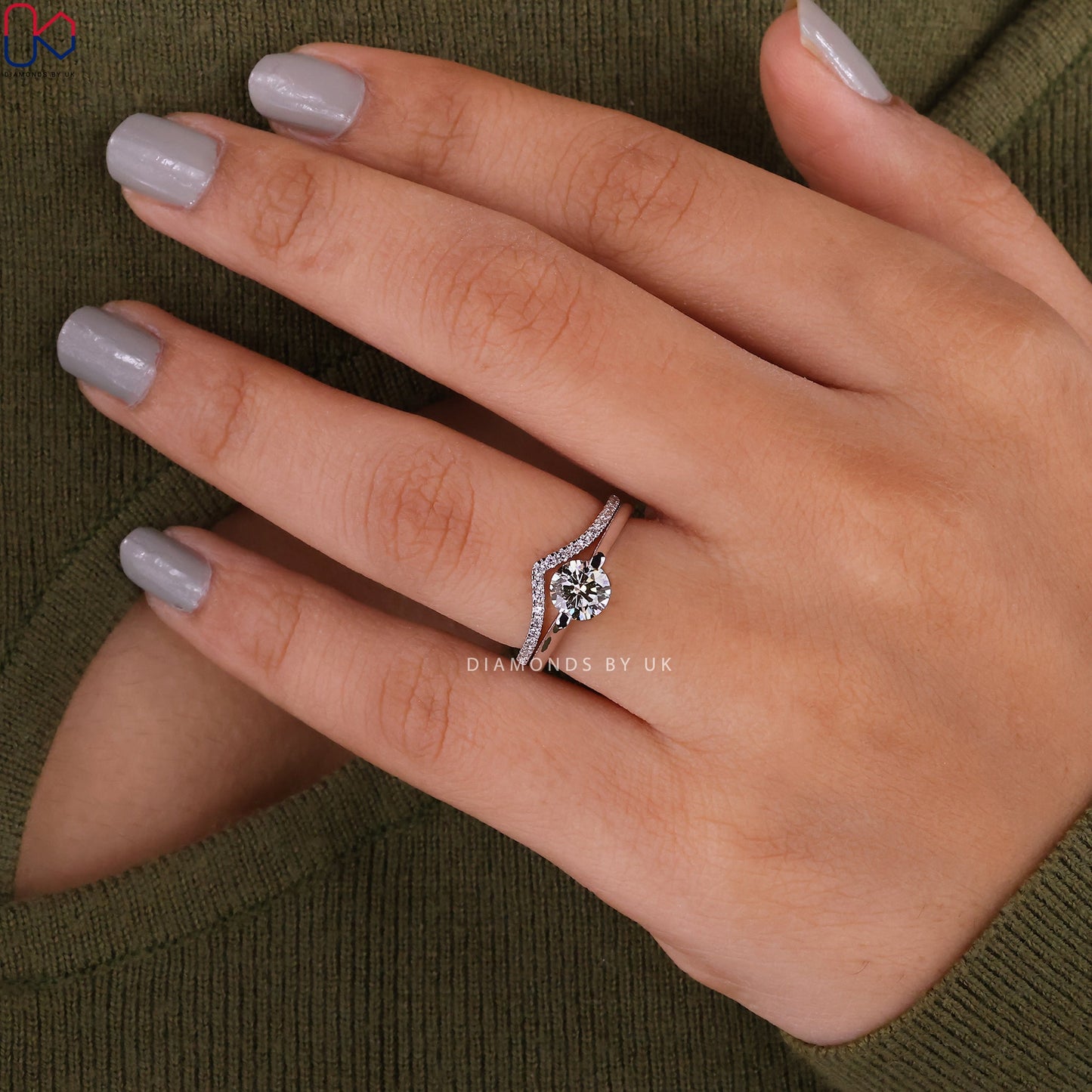 White Gold Solitaire Engagement Ring With Wedding Band