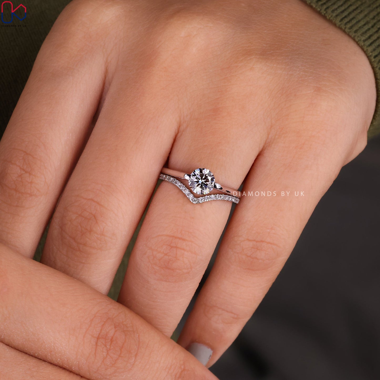 White Gold Solitaire Engagement Ring With Wedding Band