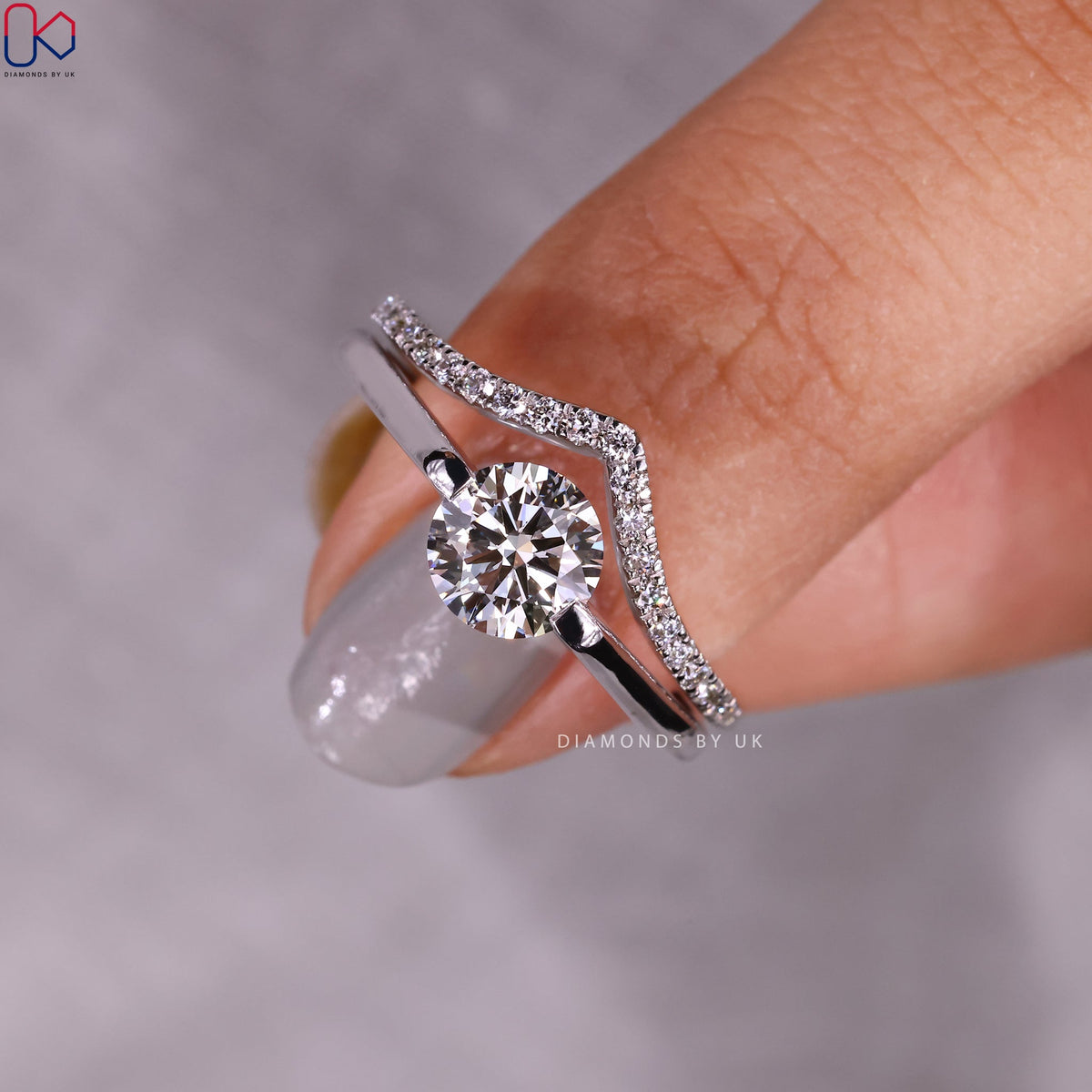 White Gold Solitaire Engagement Ring With Wedding Band