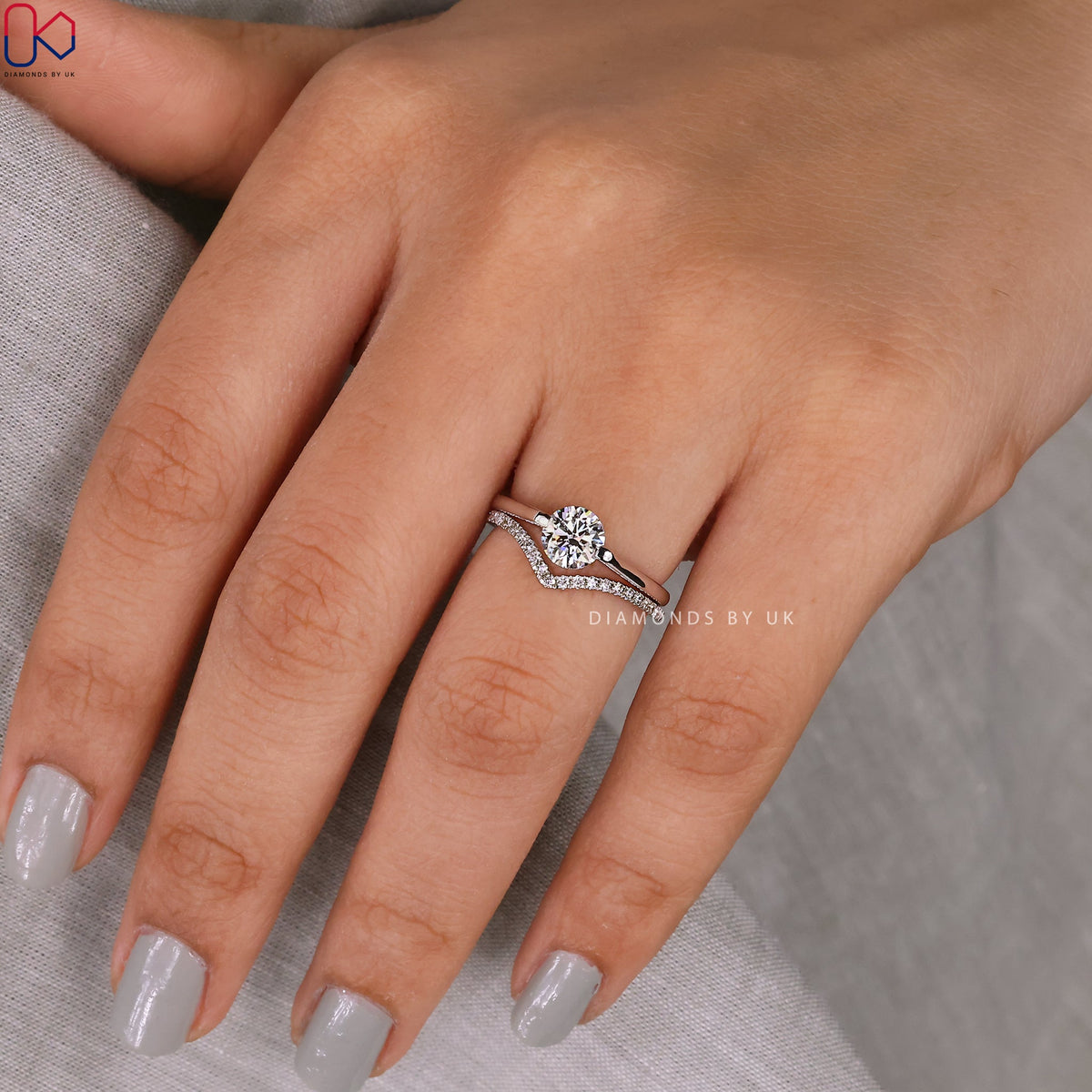 White Gold Solitaire Engagement Ring With Wedding Band