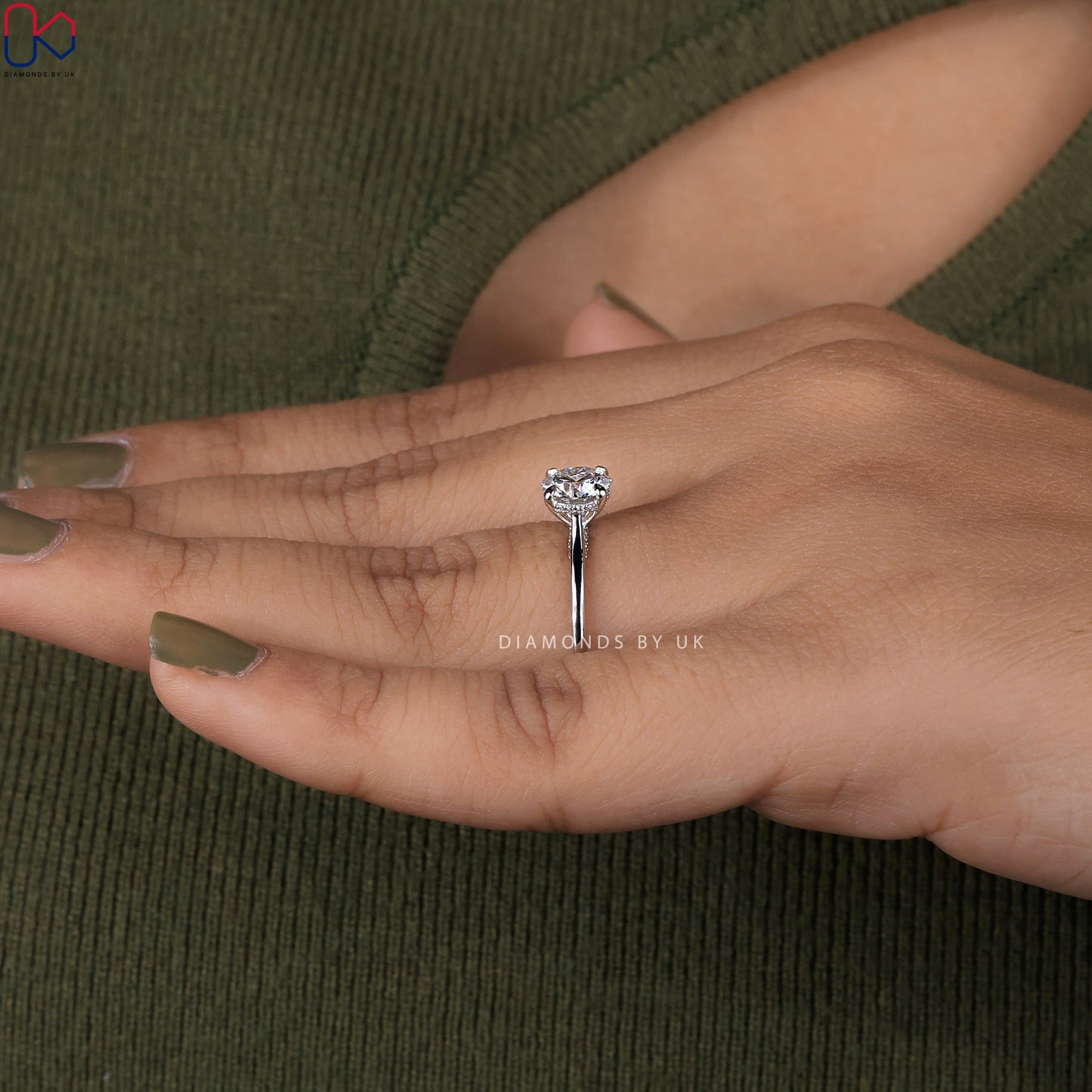 Round Diamond Hidden Halo Engagement Ring