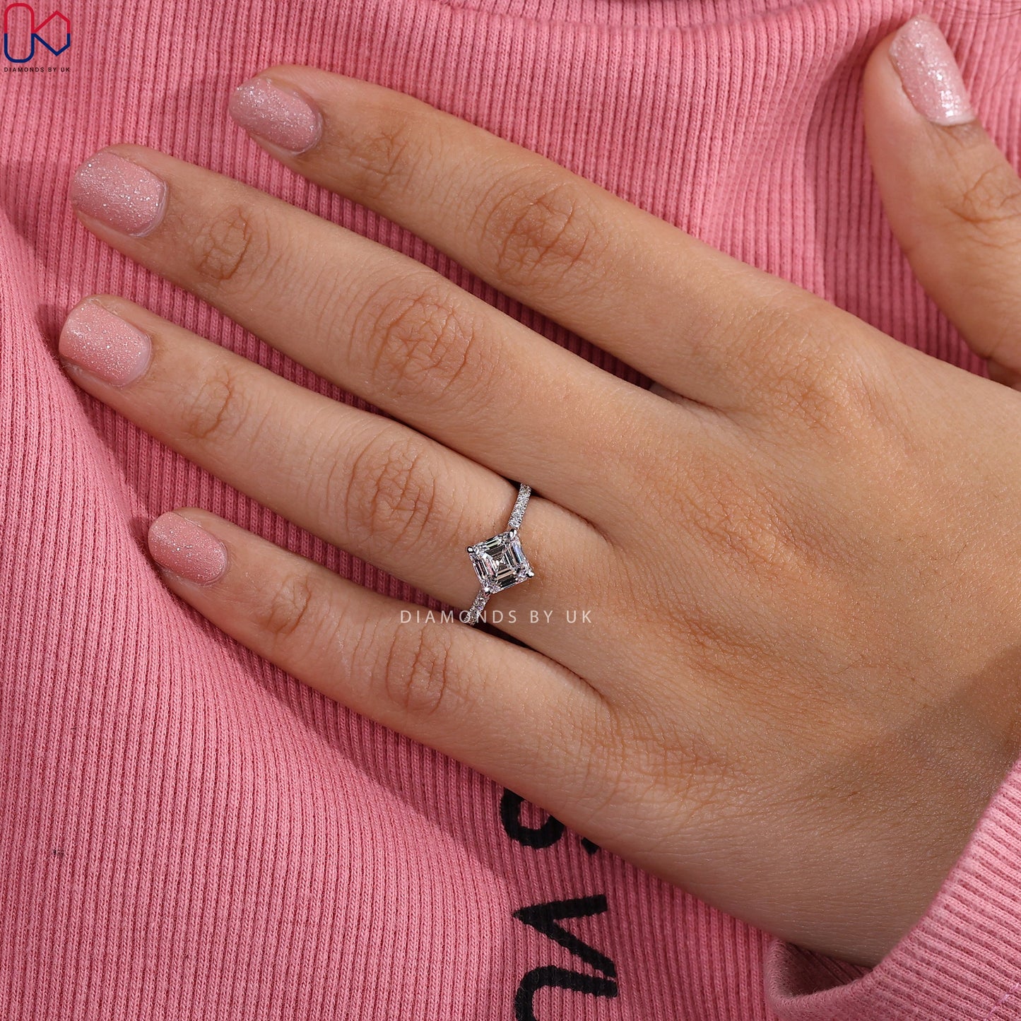 Asscher Cut Diamond Ring In Hidden Halo