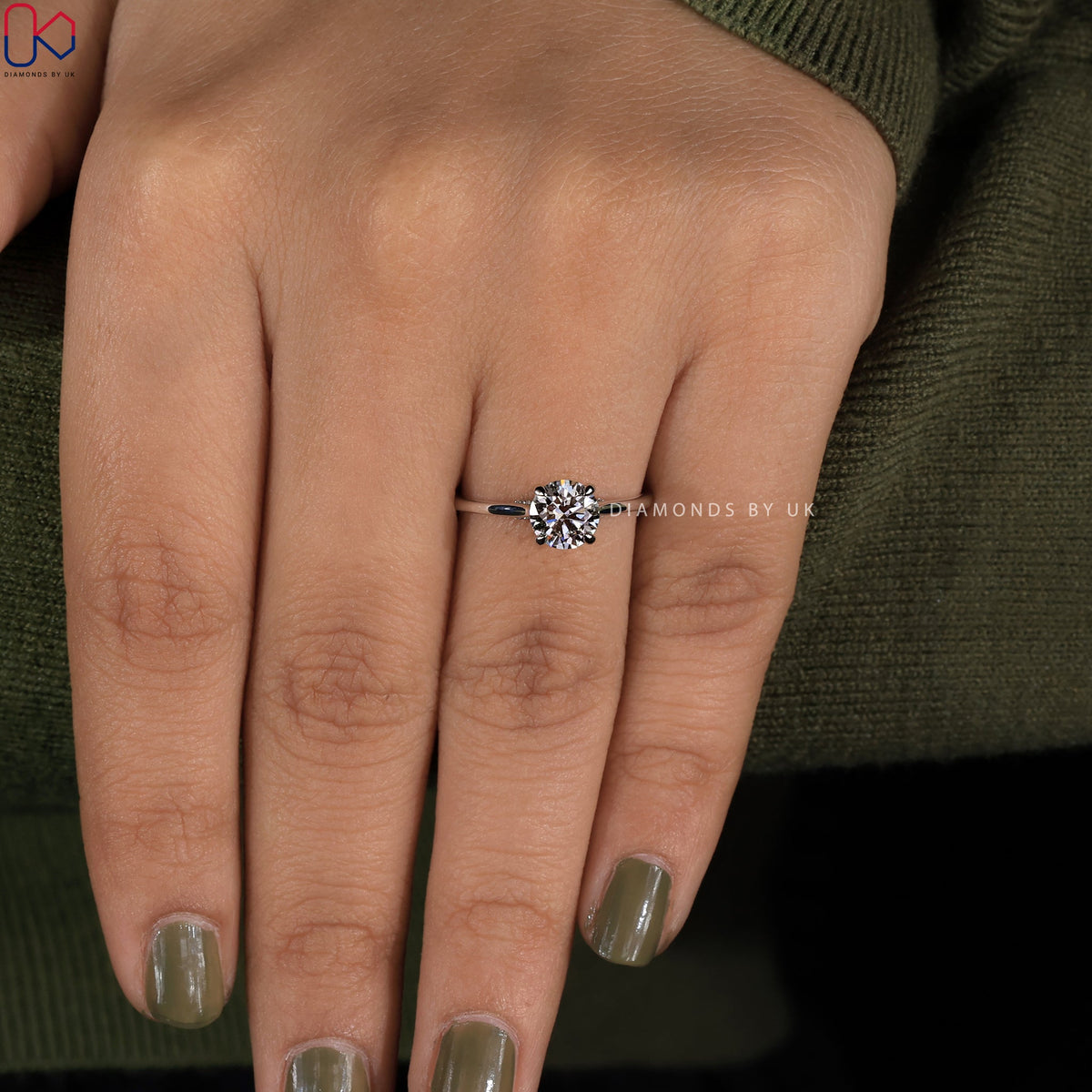 Round Diamond Hidden Halo Engagement Ring
