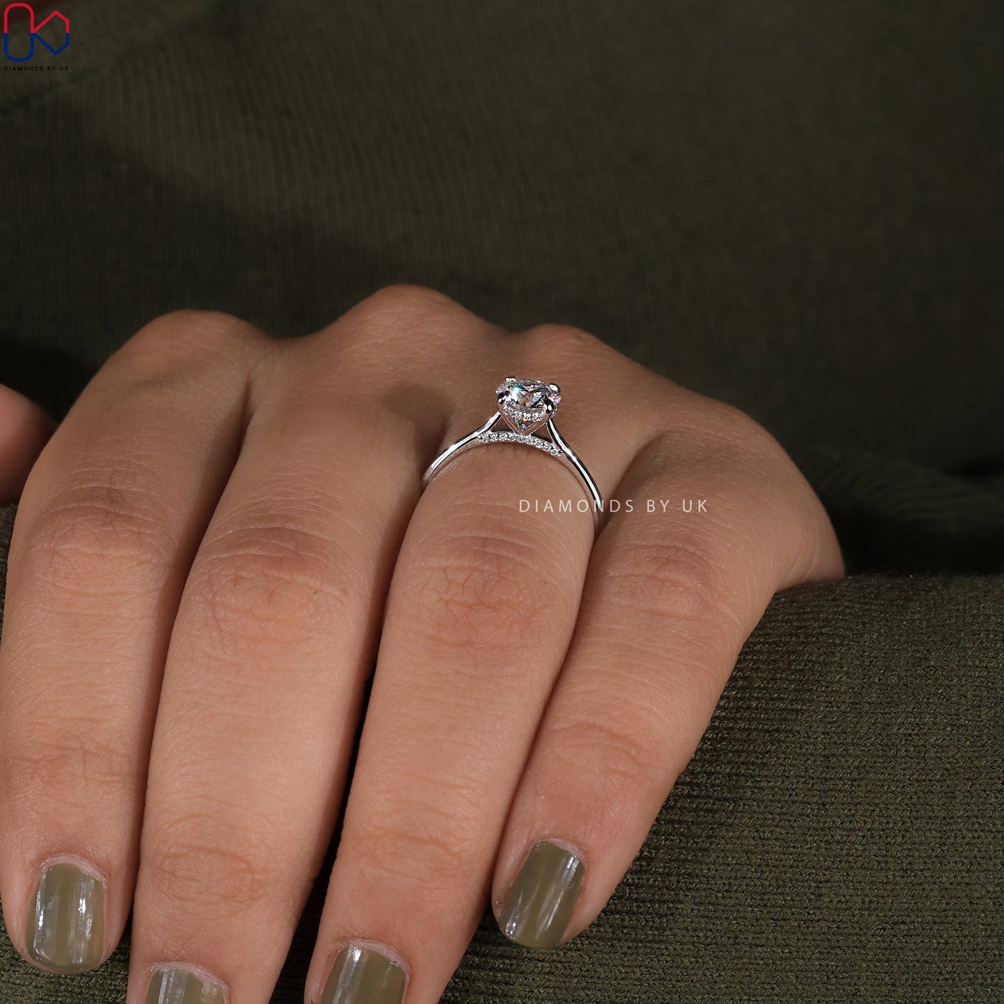 Round Diamond Hidden Halo Engagement Ring