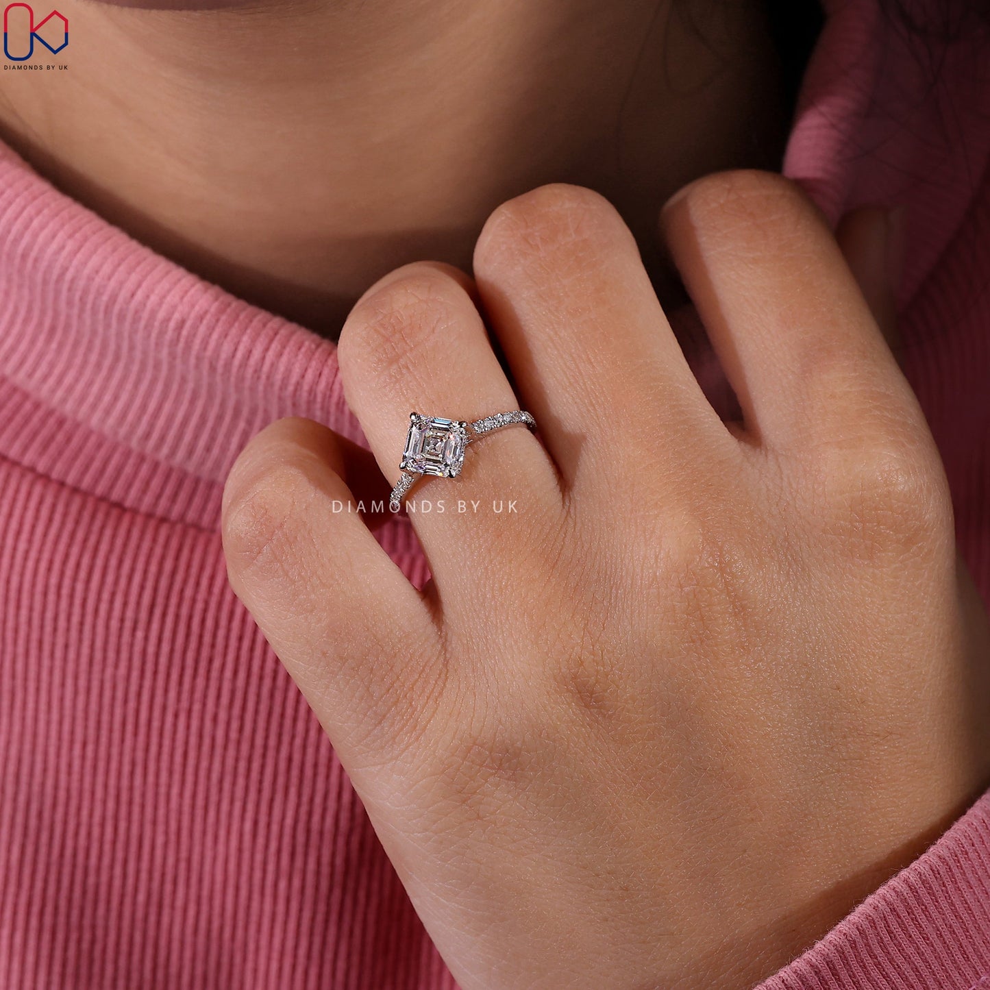 Asscher Cut Diamond Ring In Hidden Halo