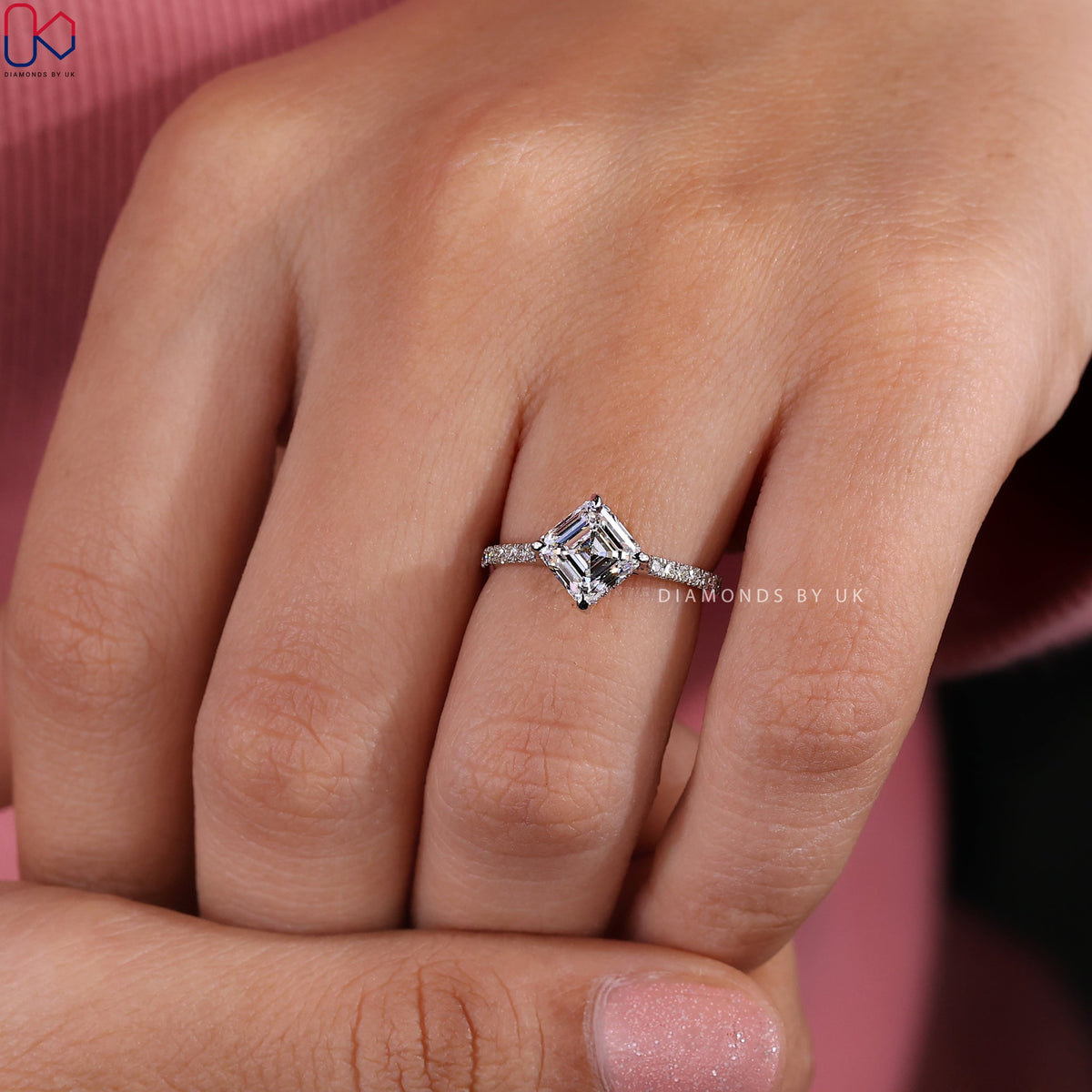 Asscher Cut Diamond Ring In Hidden Halo