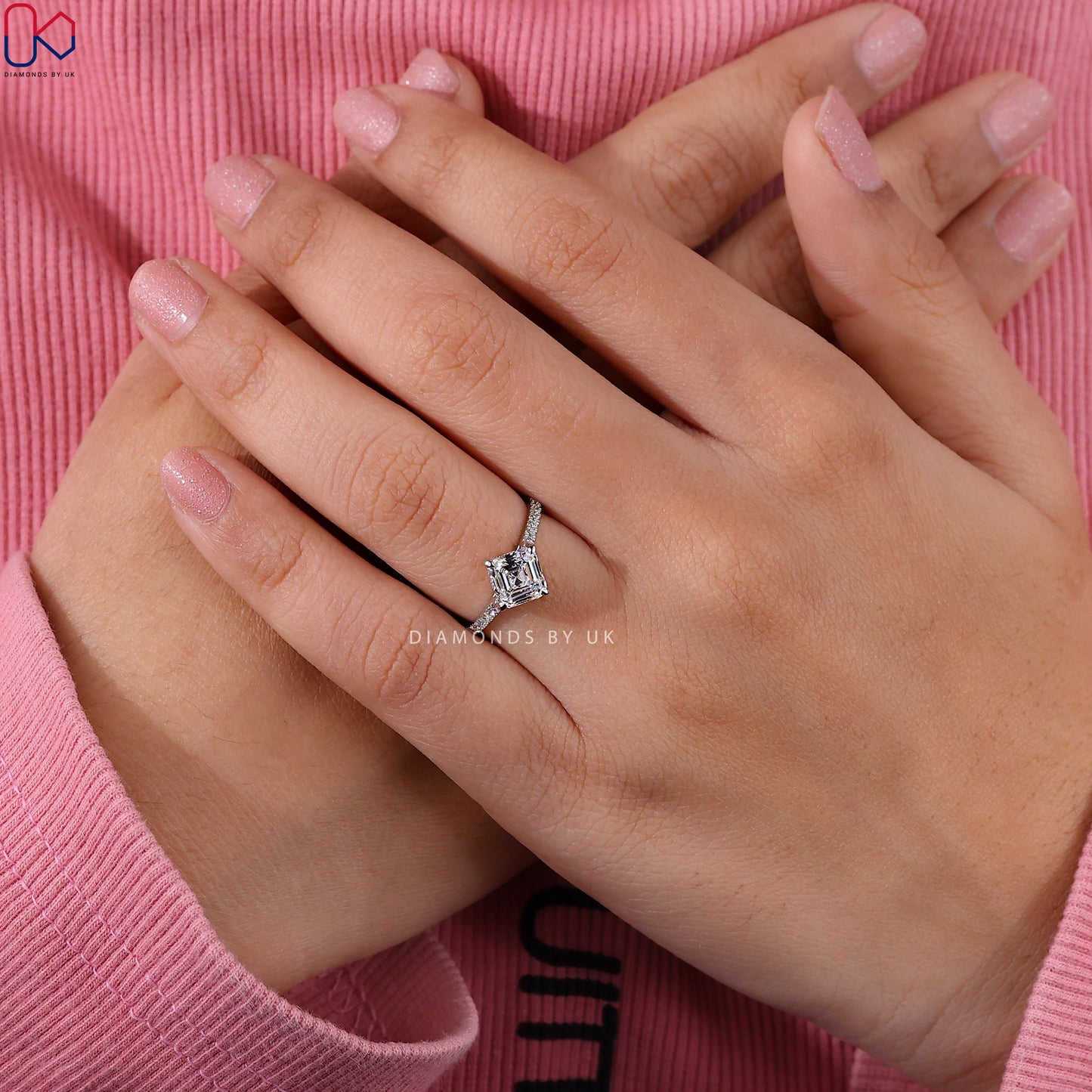 Asscher Cut Diamond Ring In Hidden Halo