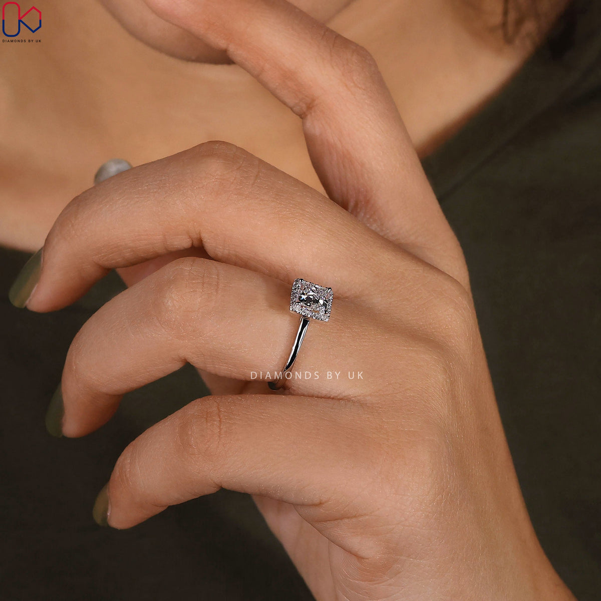 Princess Cut Diamond Ring With Halo Setting