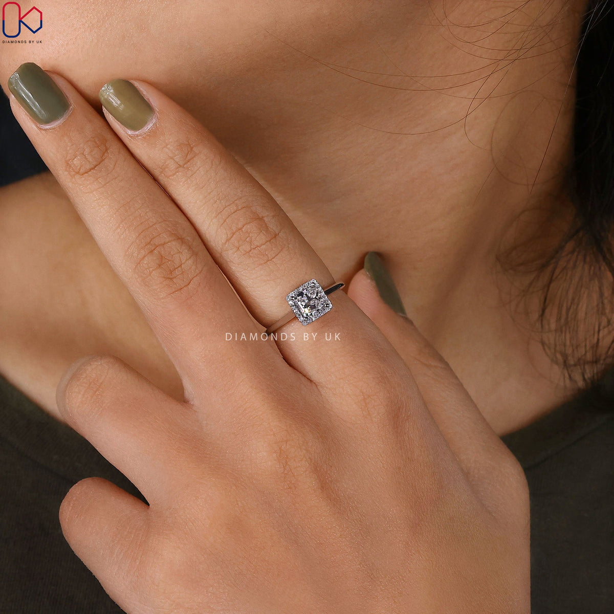 Princess Cut Diamond Ring With Halo Setting