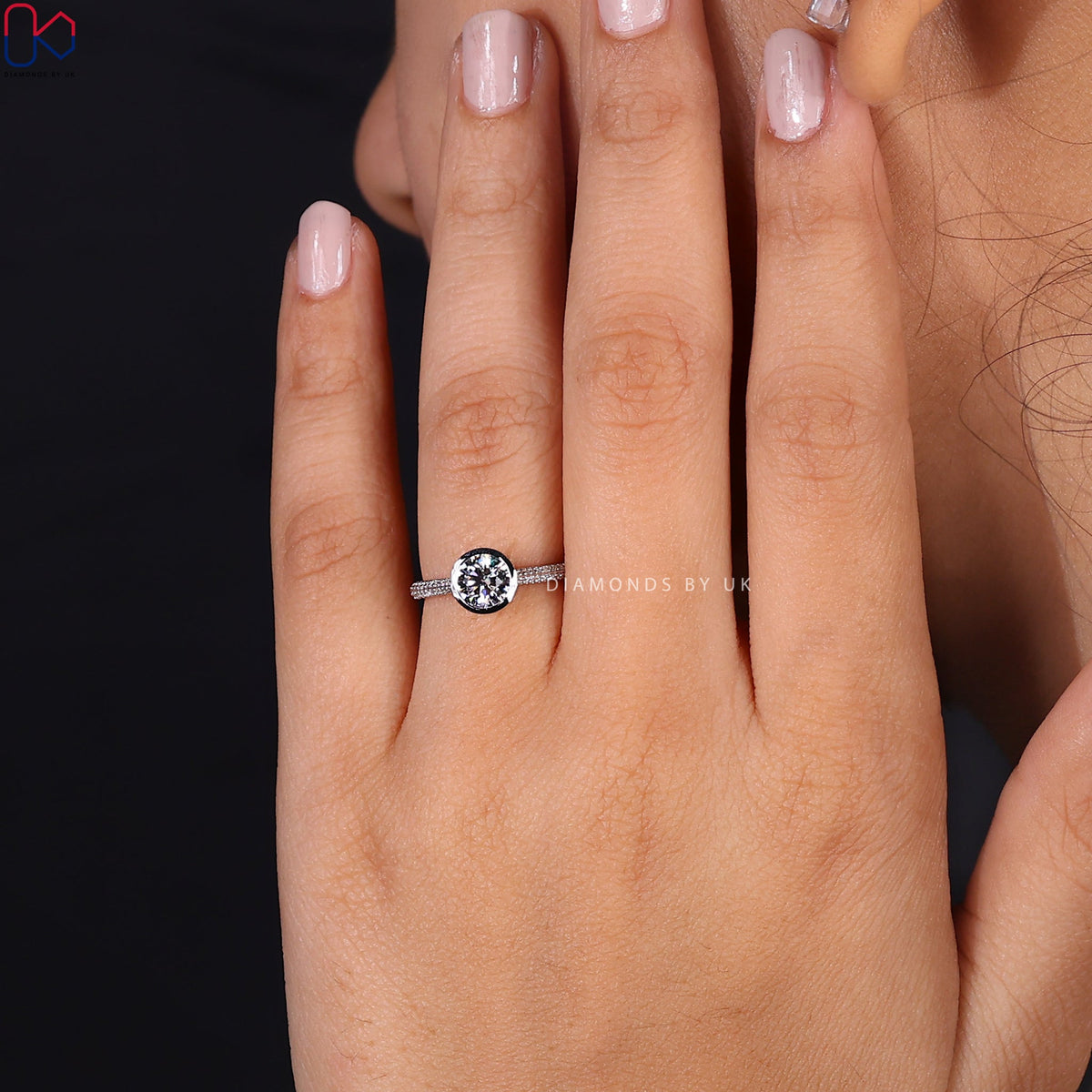 Round Cut Diamond Bezel Set Engagement Ring