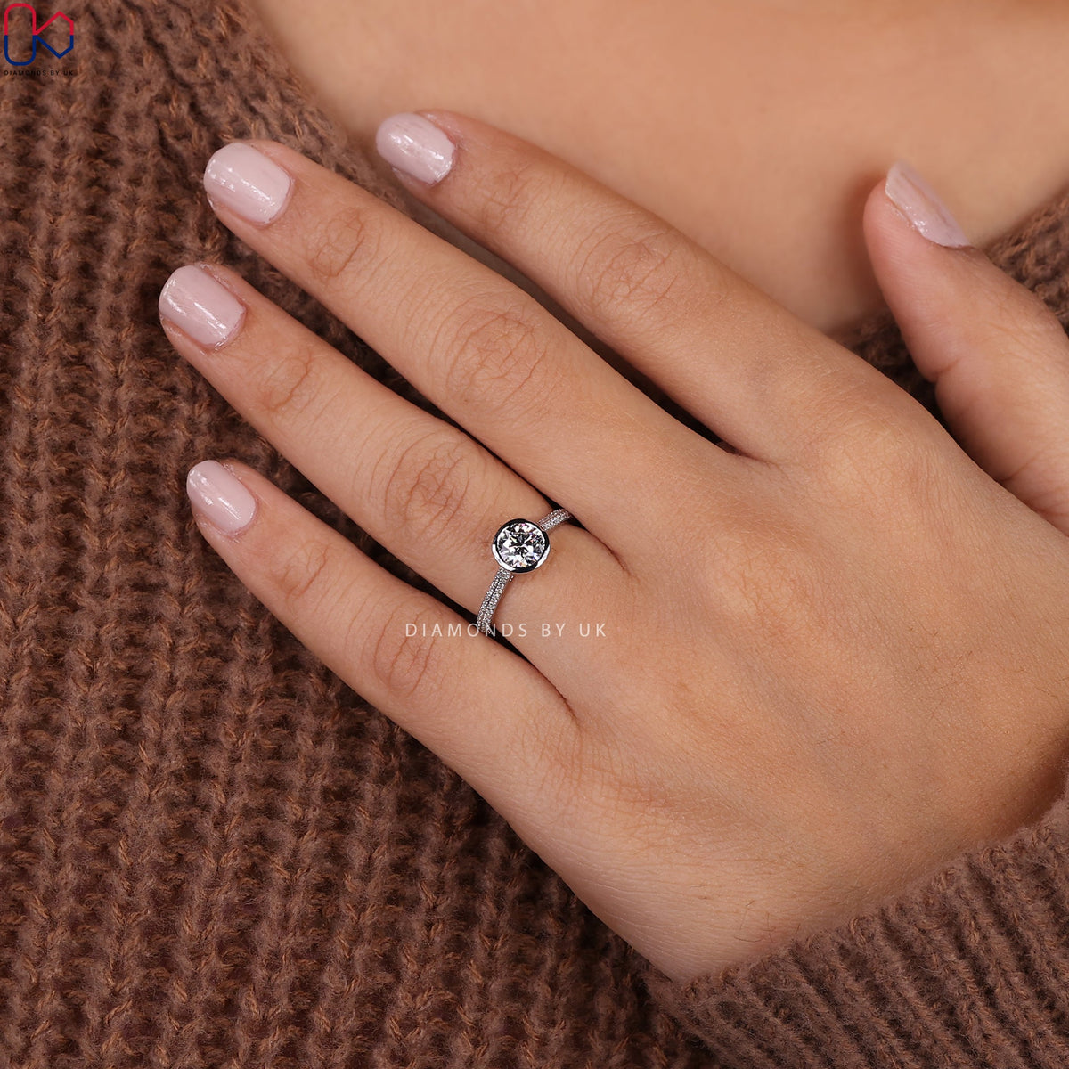 Round Cut Diamond Bezel Set Engagement Ring