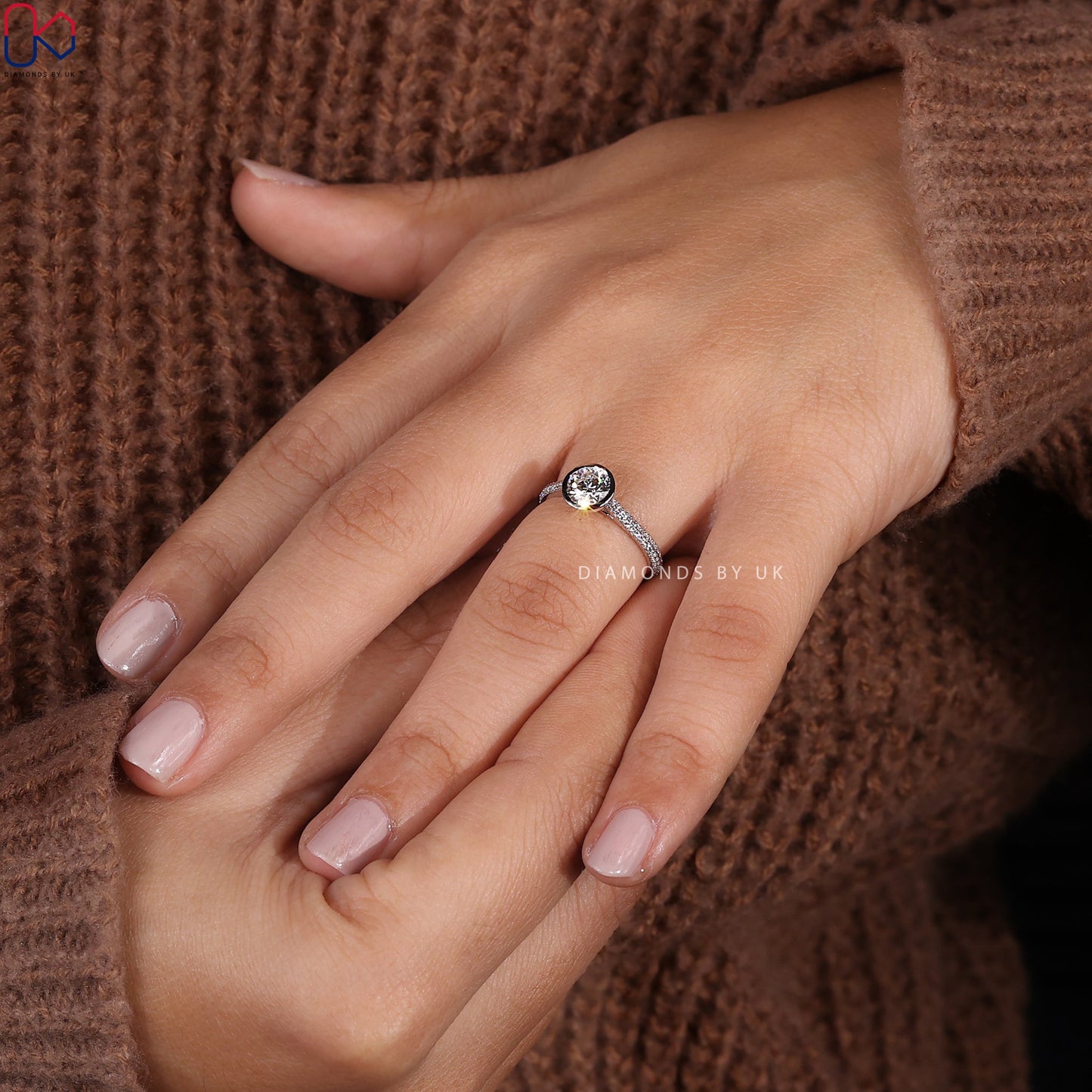 Round Cut Diamond Bezel Set Engagement Ring
