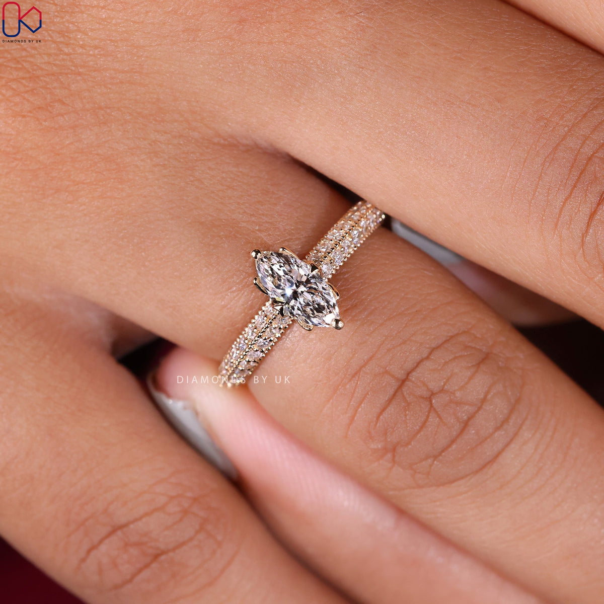 Two Sided Pave Set Marquise Diamond Ring